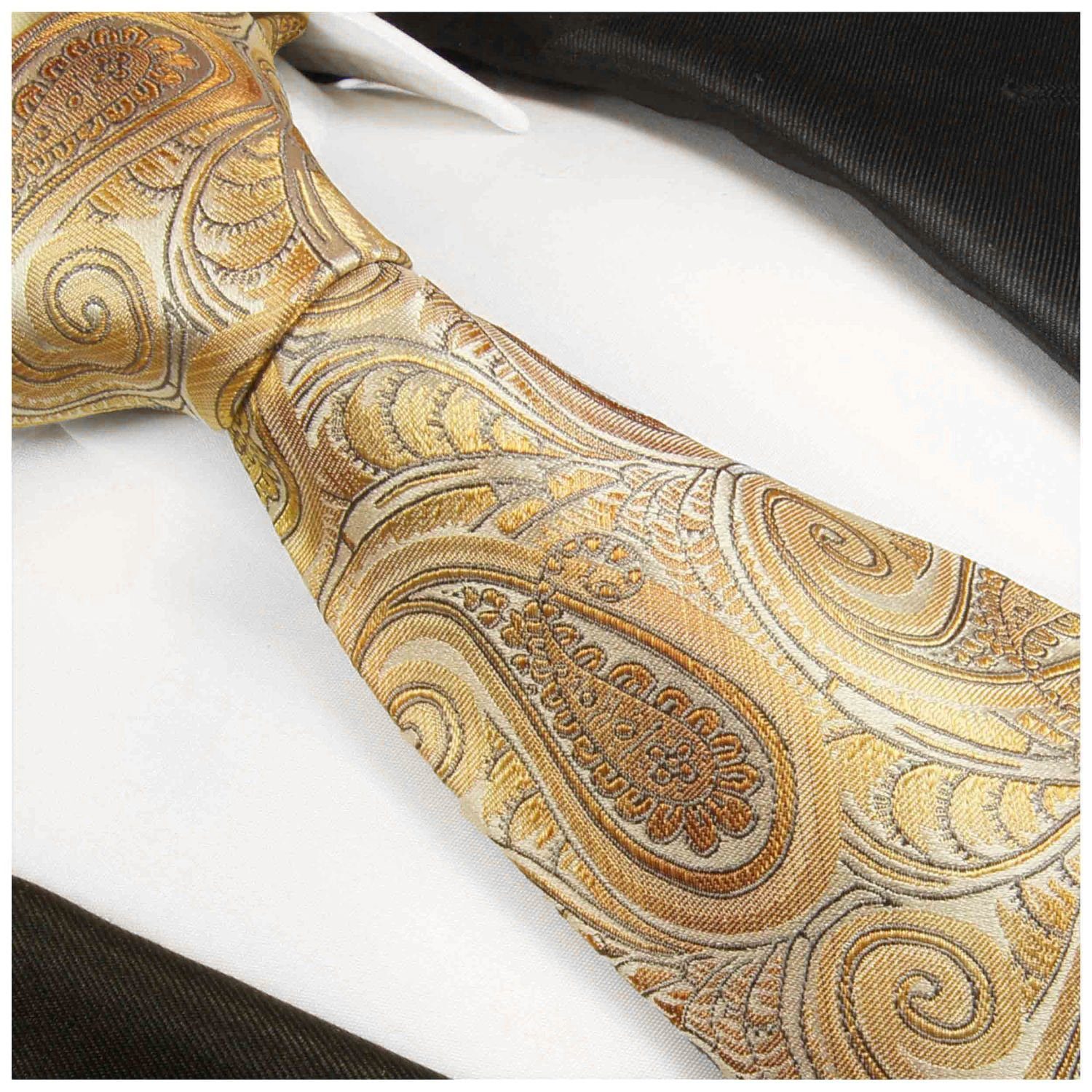 Paul Malone Krawatte Elegante Seidenkrawatte brokat (6cm), Schmal gelb Seide 2010 Herren paisley Schlips 100% braun