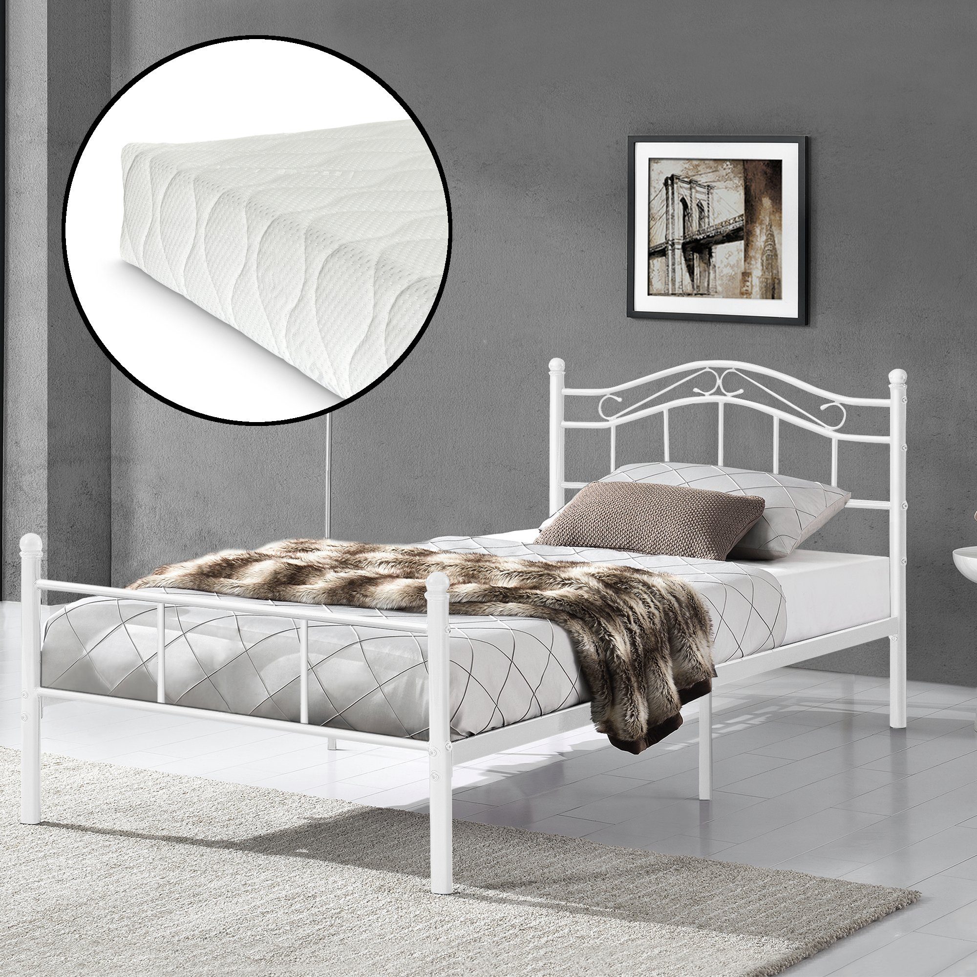 en.casa Metallbett, »Damur« - weiß - günstig online kaufen