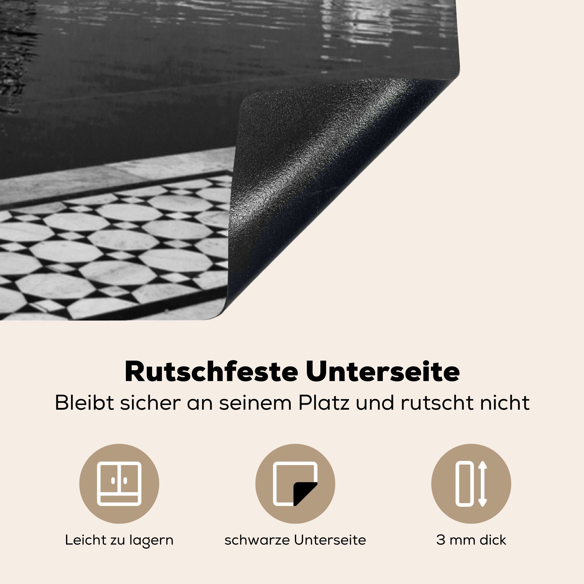 Vinyl, Schwarz-Weiß-Bild tlg), mit Herdblende-/Abdeckplatte Ceranfeldabdeckung, den Goldenen 78x78 cm, Tempel Amritsar, Wasser rund in küche Arbeitsplatte für MuchoWow (1 um