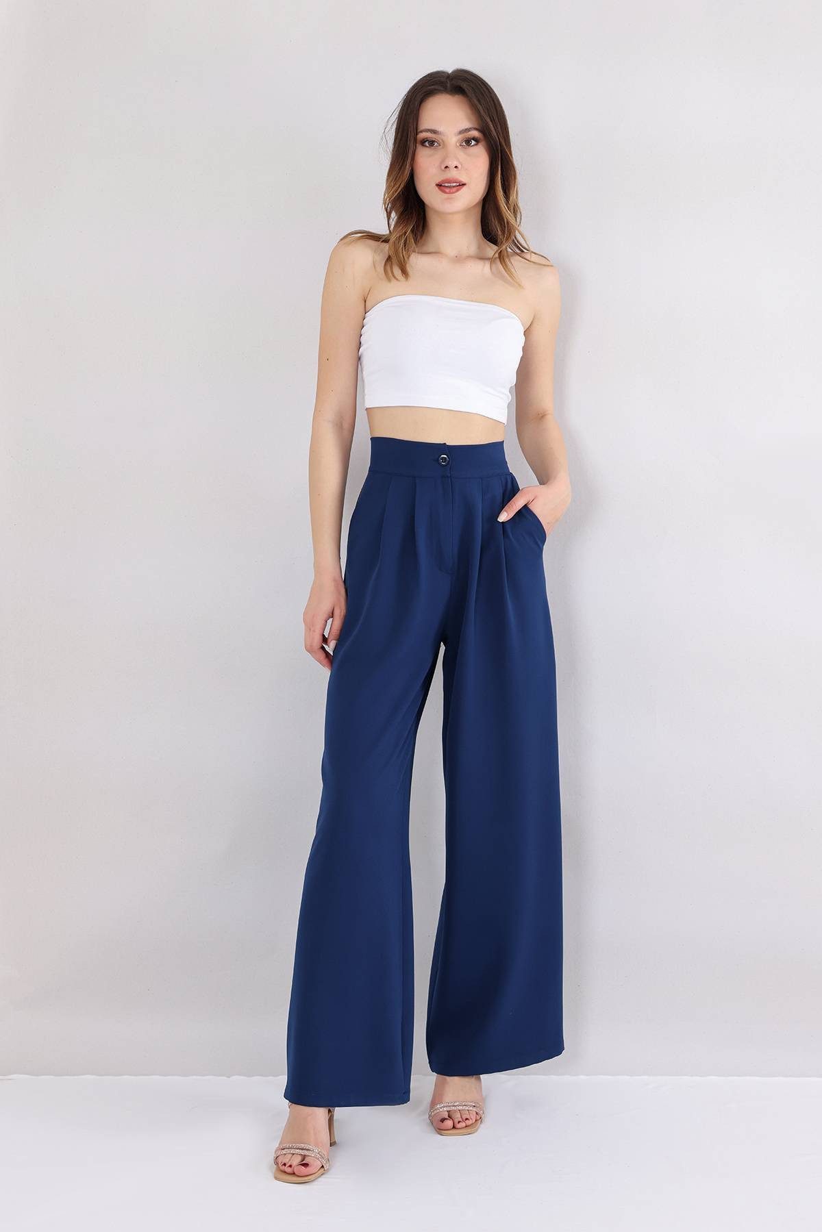 fashionshowcase Bundfaltenhose Damen Palazzohose – Hoher günstig online kaufen