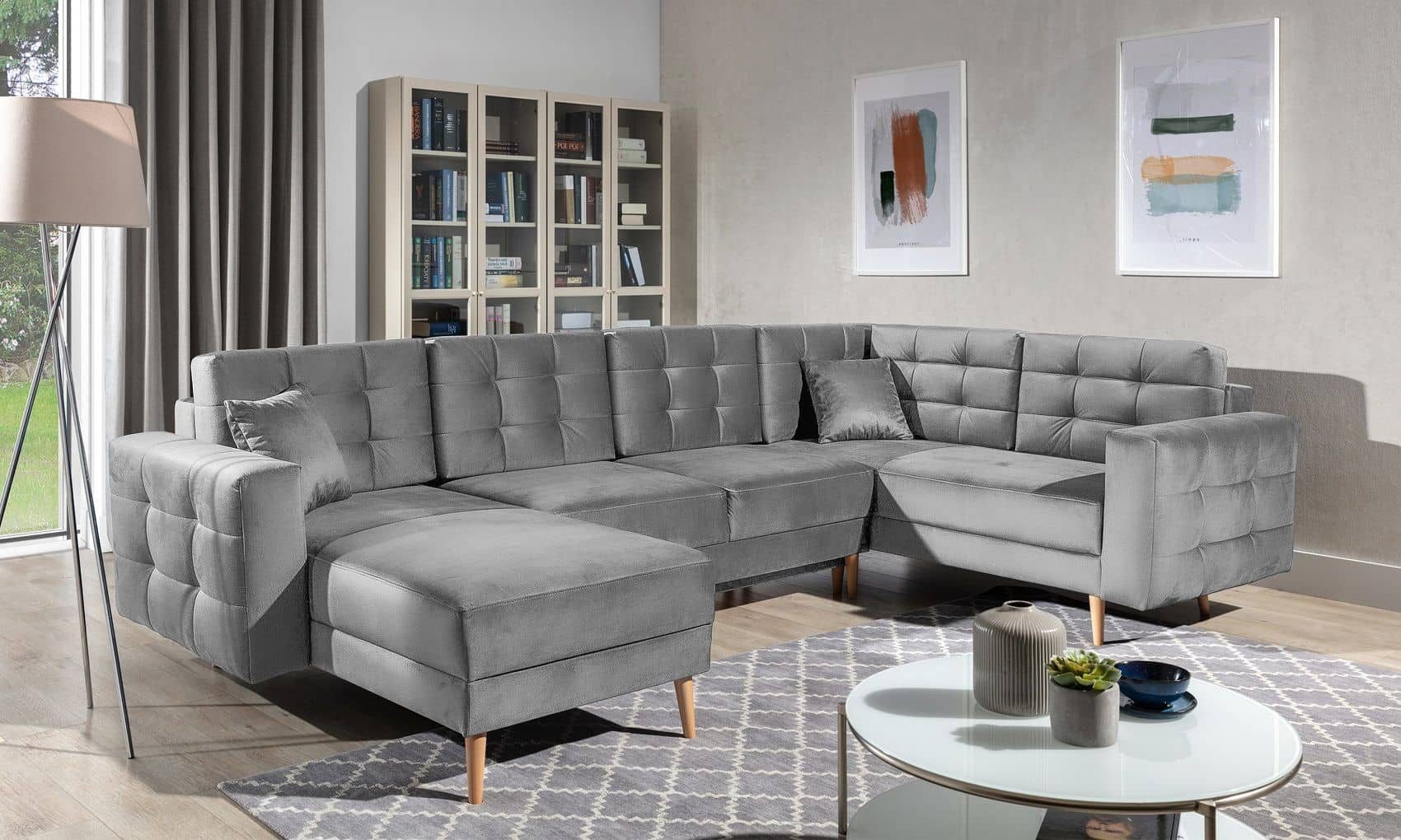 Myhomelando Wohnlandschaft Asgard U-Form, Schlaffunktion und Bettkasten - 326 x 202 cm, mit Schlaffunktion, Bettkasten und beidseitig montierbar