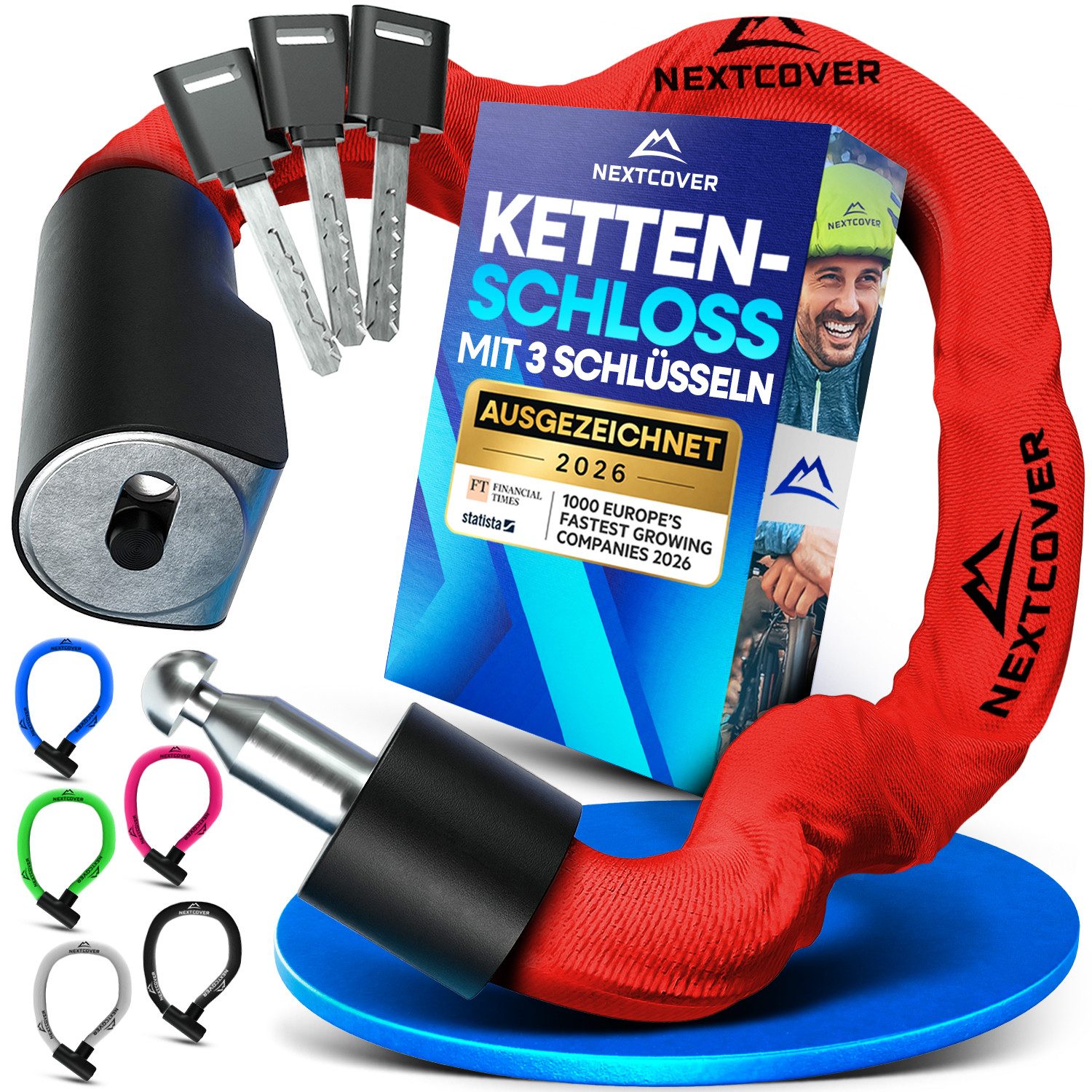 Nextcover Kettenschloss NEXTCOVER® Fahrradschloss LockOne mit Zahlencode oder Schlüssel
