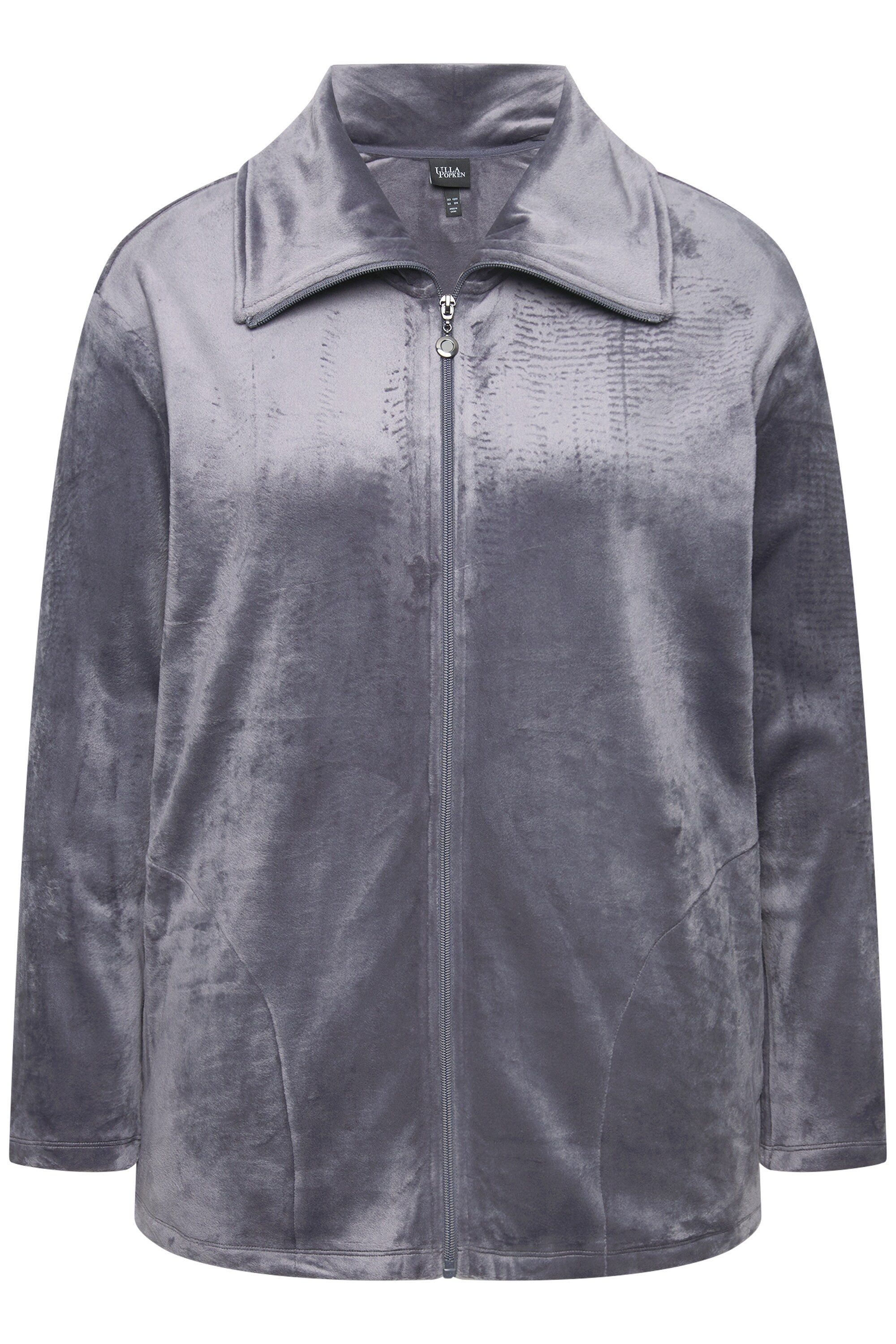 Ulla Popken Sweatjacke Loungewear-Nickijacke Umfallkragen Langarm günstig online kaufen