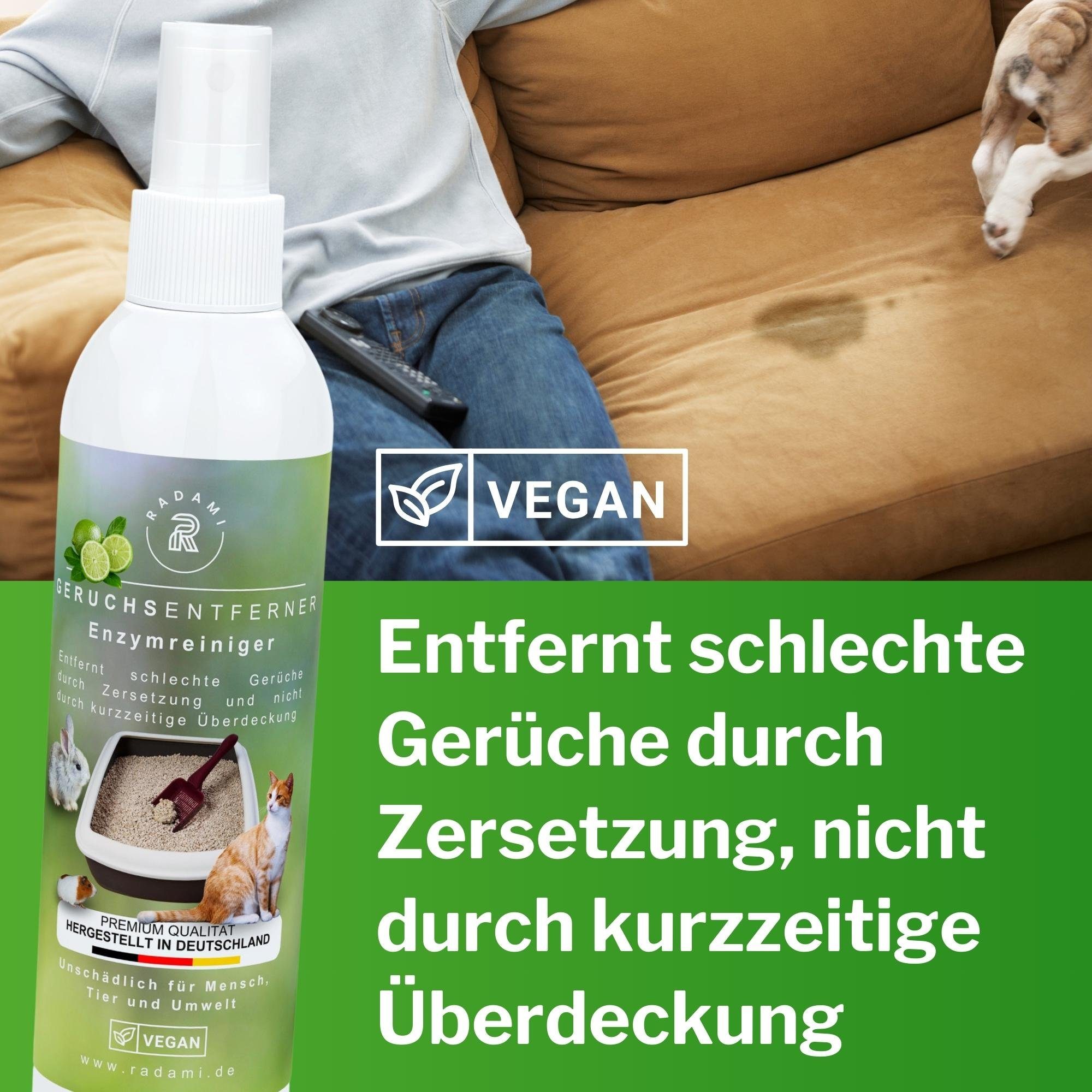 Radami Geruchsentferner Tier Geruchsentferner gegen Katzenurin und Tiergerüche Enzymreiniger, Frische Luft, Limette