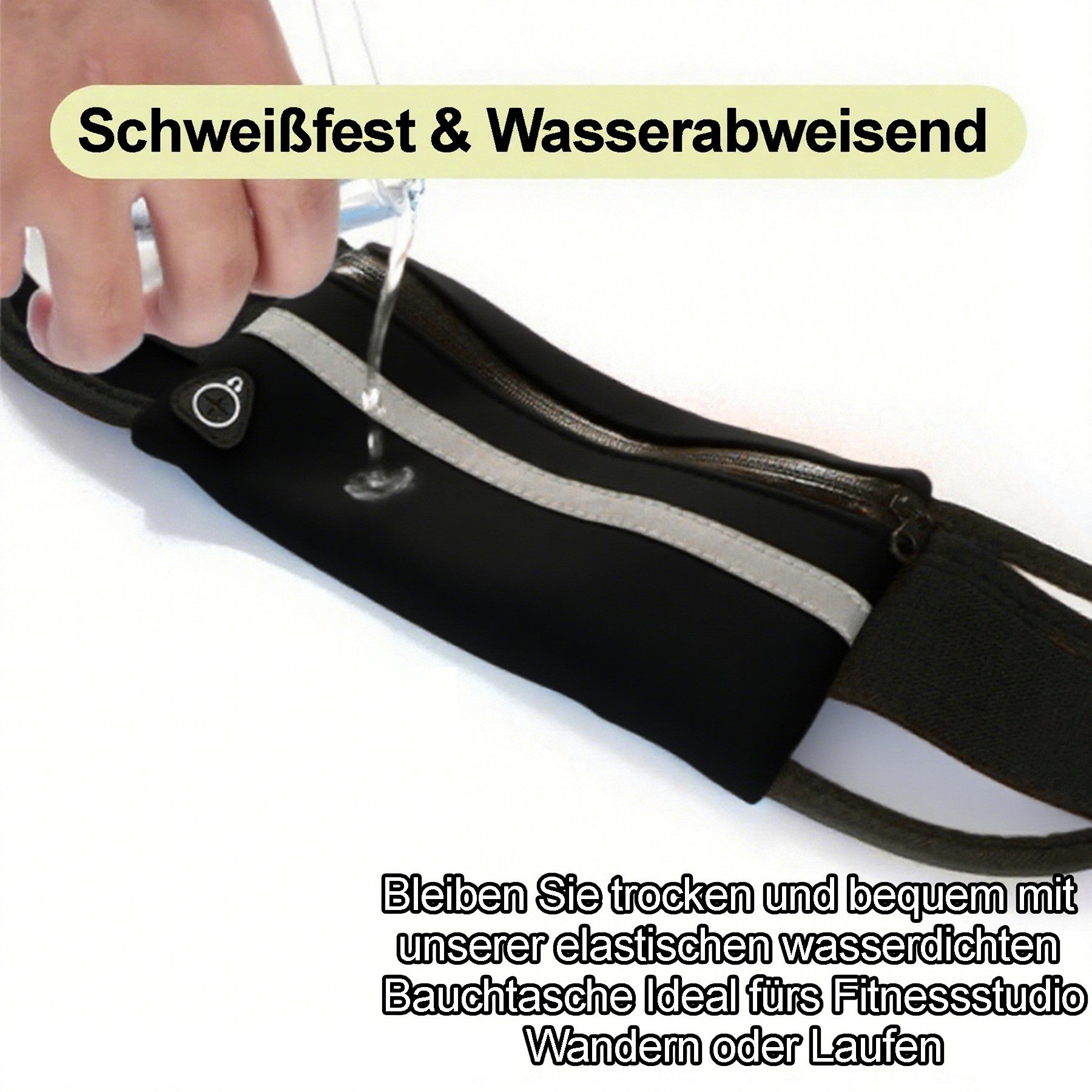 Mutig Bauchtasche Bauchtasche für Damen und Herren, Laufgürtel Handy (Verstellbarer Running Belt mit Reflexstreifen, Sport Bauchtasche mit Trinkflasche und Kopfhöreranschluss), für Laufen, Wandern, Radfahren