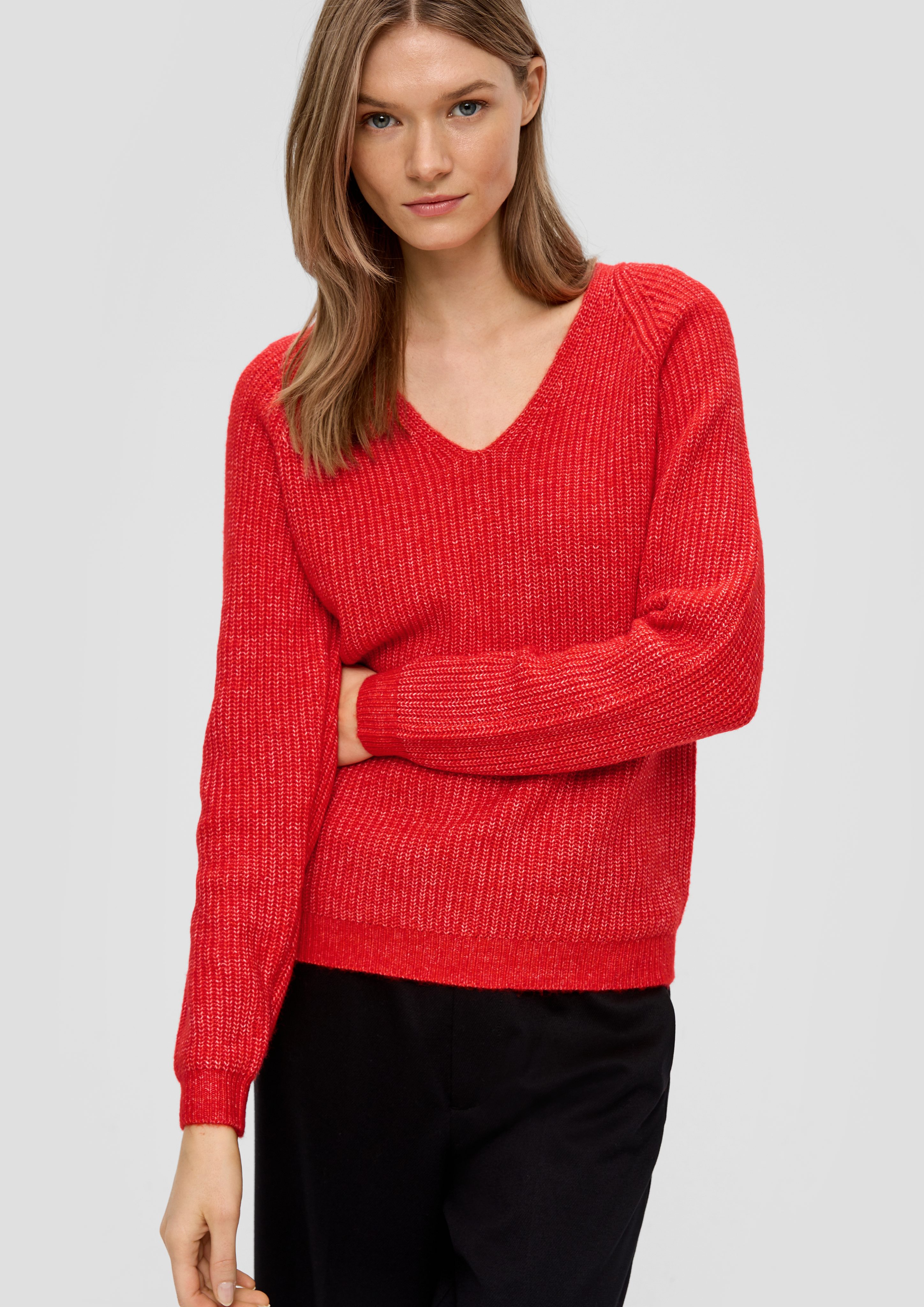 s.Oliver Strickpullover Strickpullover mit Rippstruktur preiselbeere | V-Pullover