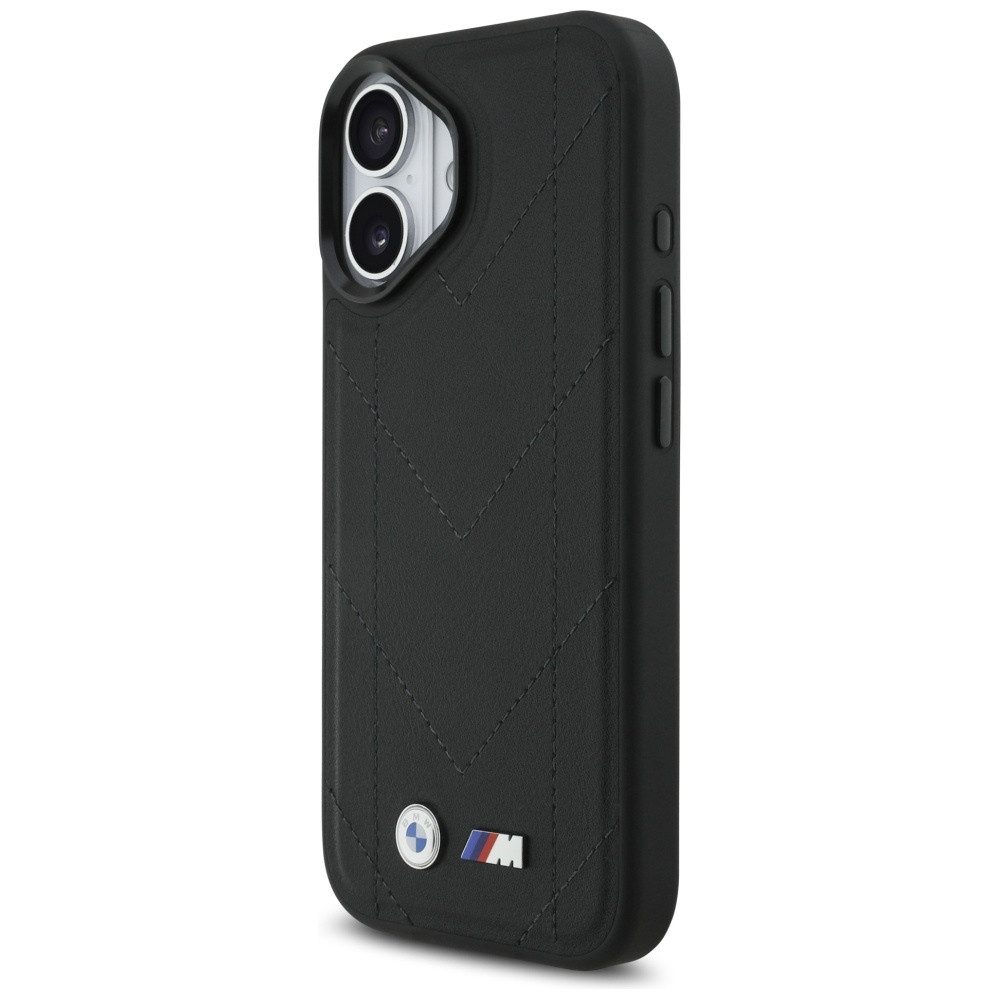 BMW Handyhülle MagSafe iPhone 17 Kunstleder schwarz Logo Metall 6,3 Zoll, Kantenschutz
