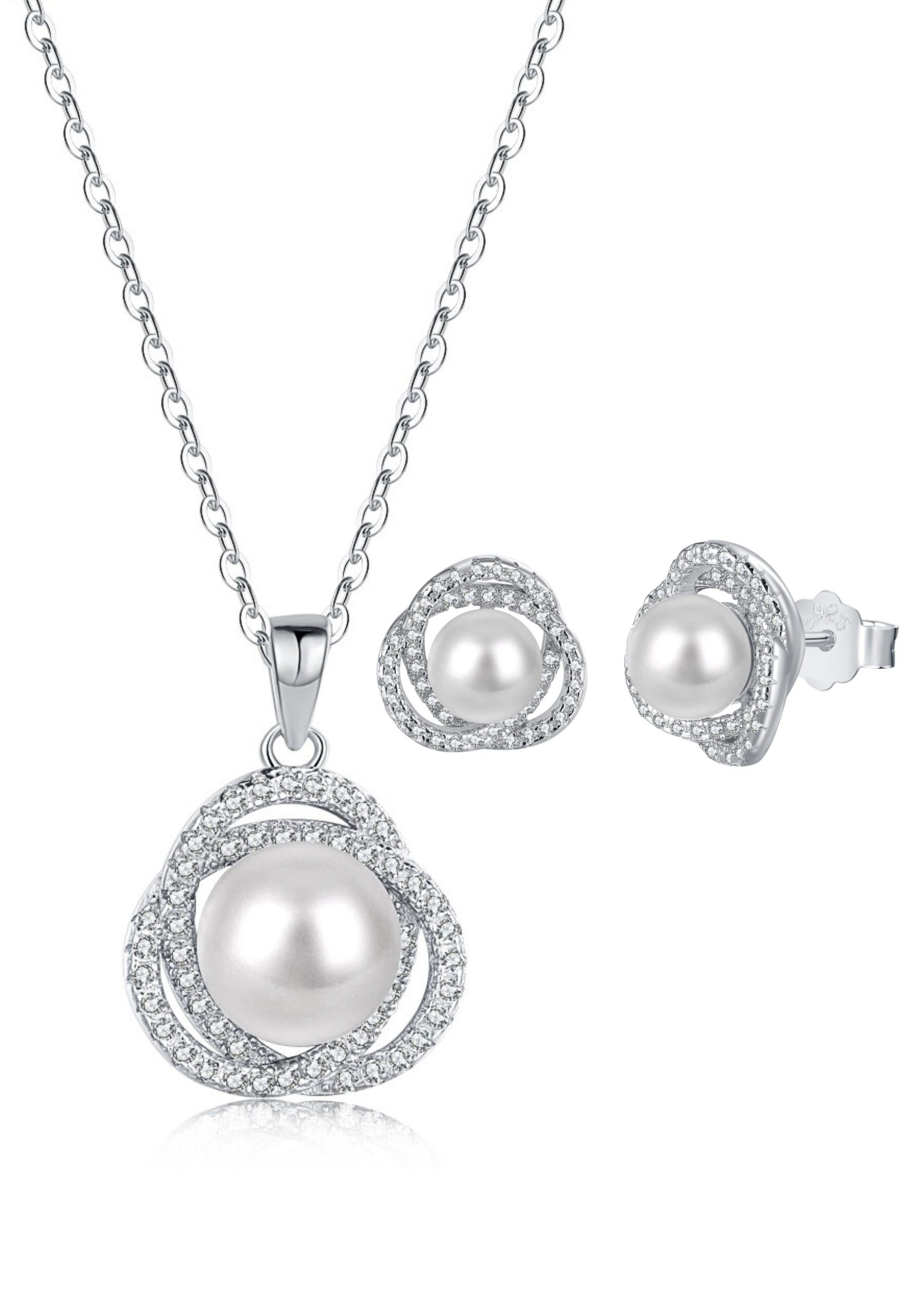 Ausgezeichnet BRELLATO Perlenketten-Set Damen Geschenk-Set Weißgold Kristalle mit Muttertag Hochzeit), 18K (Schmuck-Set, Perlen-Anhänger Valentinstag 4-tlg., Perlen-Ohrringe, Ohrstecker, Perlen-Collier, Sterling Zirkonia Silber-Kette Rhodiniert, inkl. Silber 925