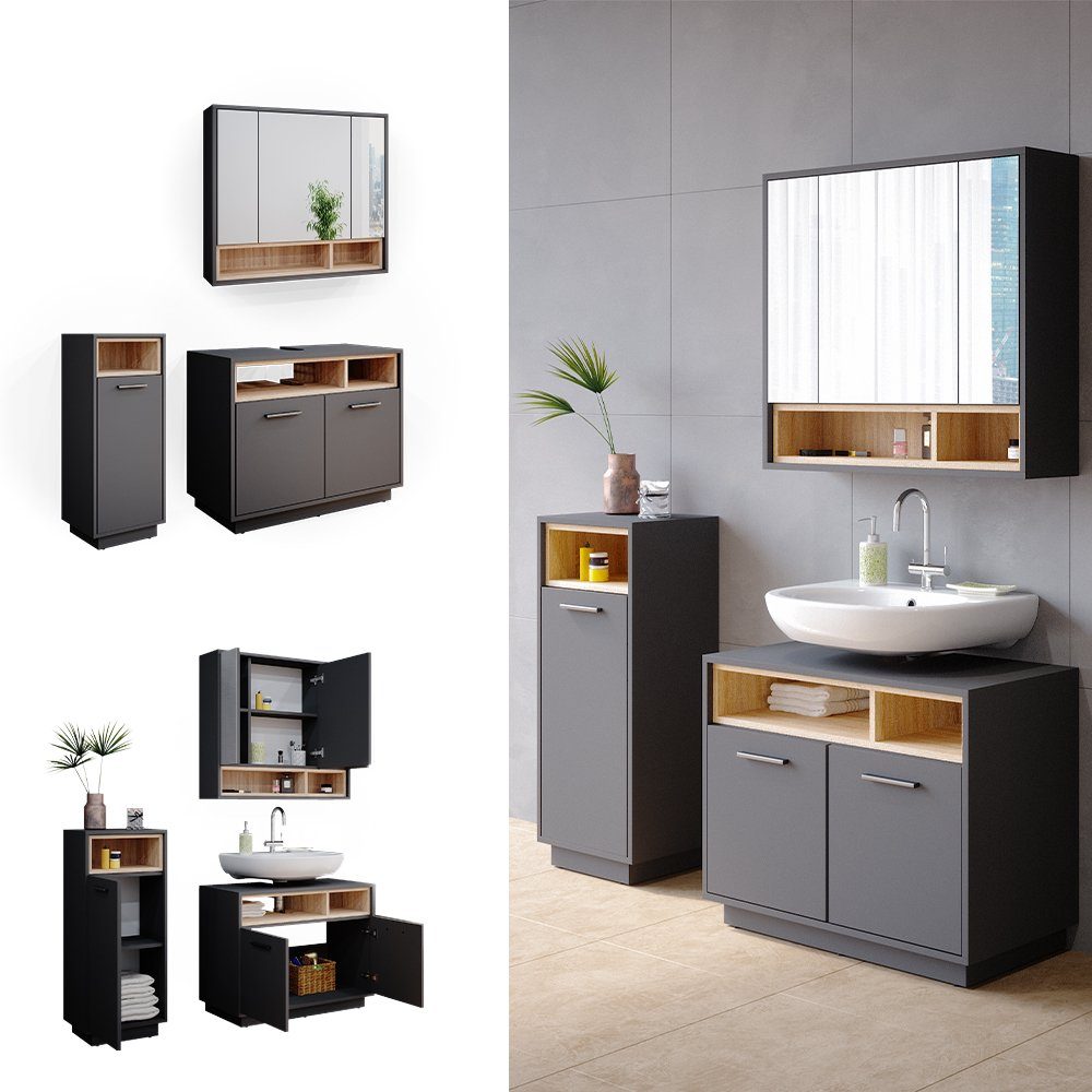 Vicco Badmöbel-Set Beatrice, Anthrazit/Sonoma, 3 Teile, günstig online kaufen