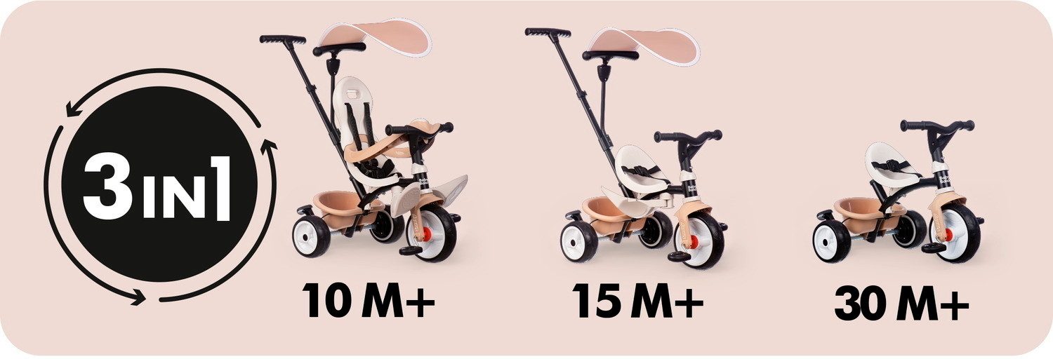 Smoby Dreirad Outdoor Mitwachsendes 3-in-1 Dreirad Baby Balade beige 7600741403