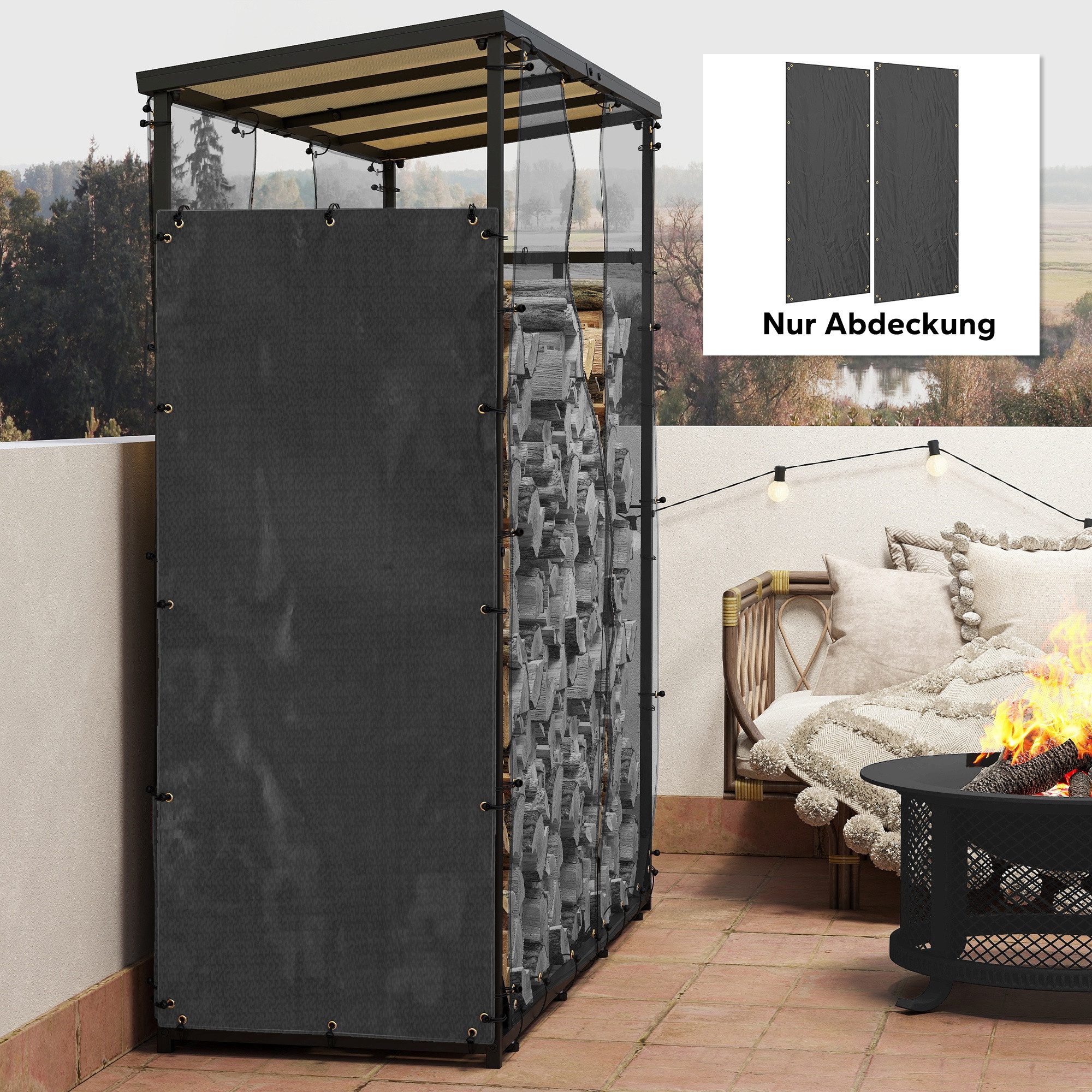 Outsunny Kaminholzregal 2er-Set, 148 x 62 cm, Wasserdicht 600D Oxford, UV-S günstig online kaufen