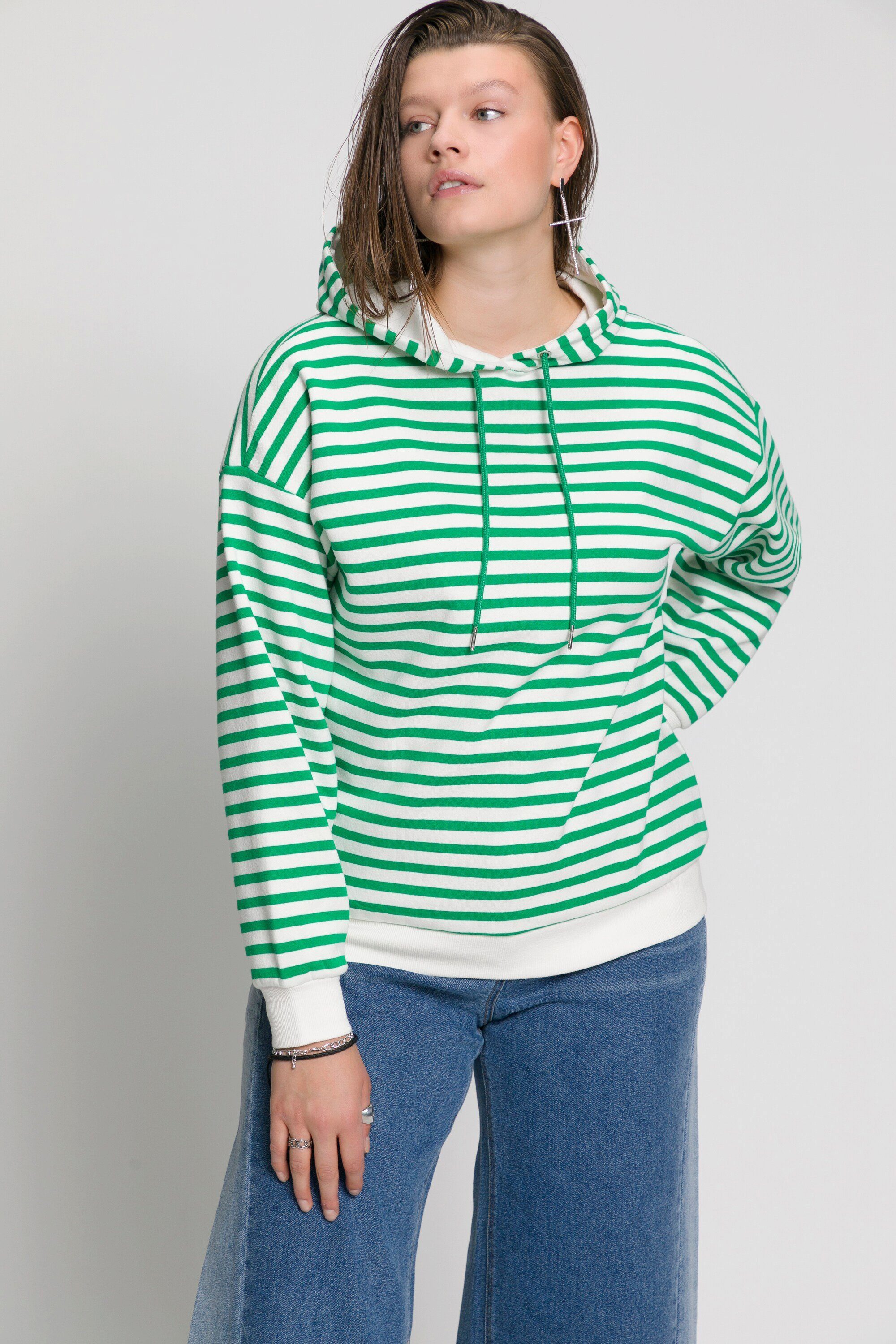 Studio Untold Sweatshirt Hoodie oversized Kapuze Langarm Streifen grün