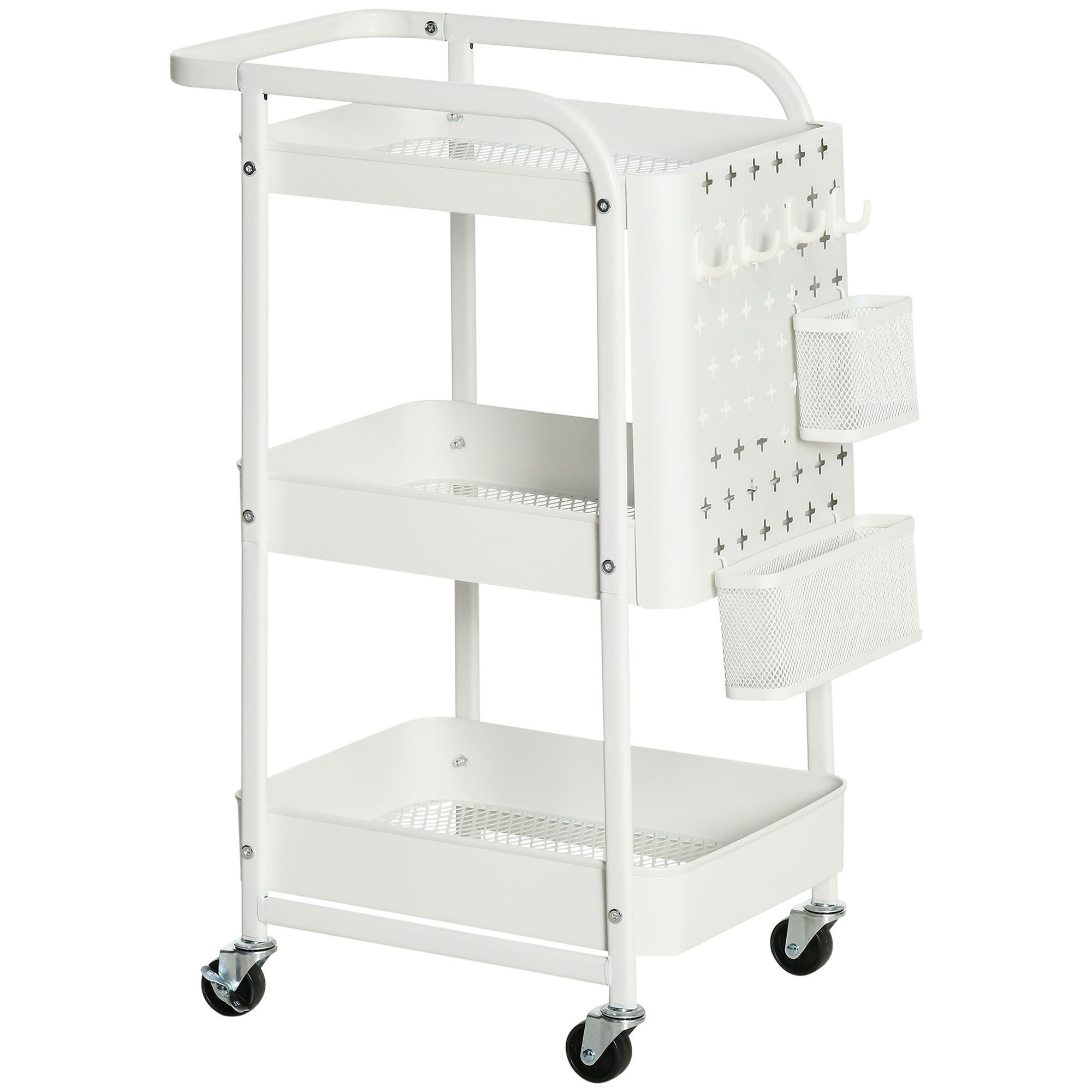 i@home Küchenwagen Rollwagen 3-Etagen Küchenregal auf Rollen für Küche Büro, Stahl weiß 51,5x32x75,6c