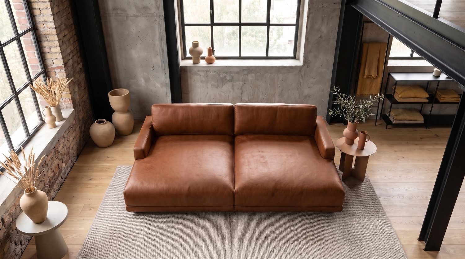 KAWOLA Big-Sofa MARLIN Bigsofa aus Lederfaserstoff, cognac, Big Sofa Lederfaserstoff cognac – Bild 3 von 5