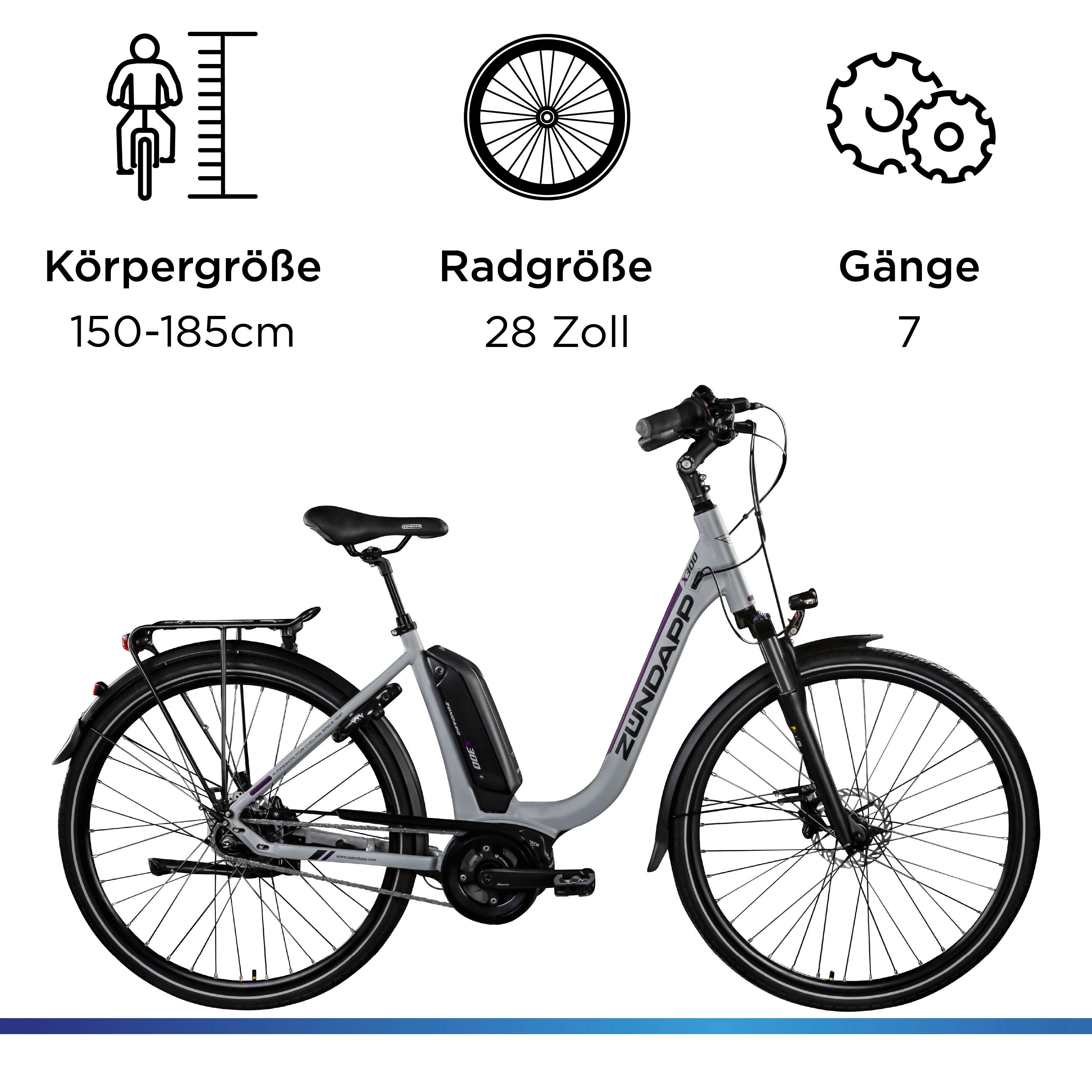 Zündapp E-Bike Cityrad X300 - Bosch Mittelmotor, 7 Gang Shimano Nexus Schaltwerk, Nabenschaltung, Mittelmotor, 400 Wh, Pedelec, Elektrofahrrad für Damen u. Herren
