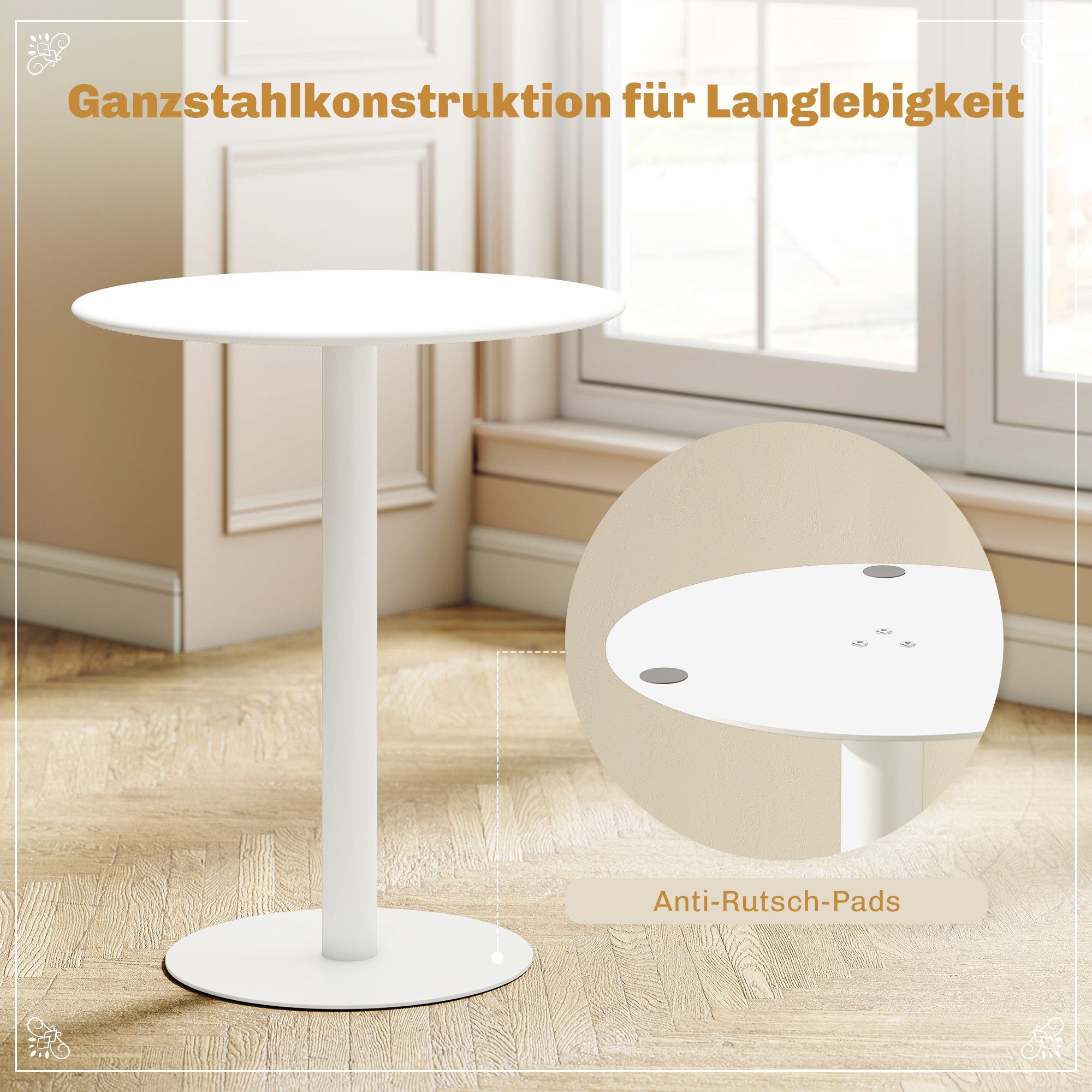 HOMCOM Esstisch Rund Säulentisch moderner Tisch für 2 Personen (moderner Esszimmertisch mit runder Tischplatte, 1-St., Kaffeetisch für drinnen und draußen), Sta – Bild 5 von 5
