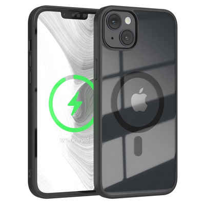 EAZY CASE Handyhülle Transparente Hülle mit MagSafe für iPhone 14 Plus 6,7 Zoll, Qi Charging kompatibel, Silicon Case, Slimcover Displayschutz, Schwarz