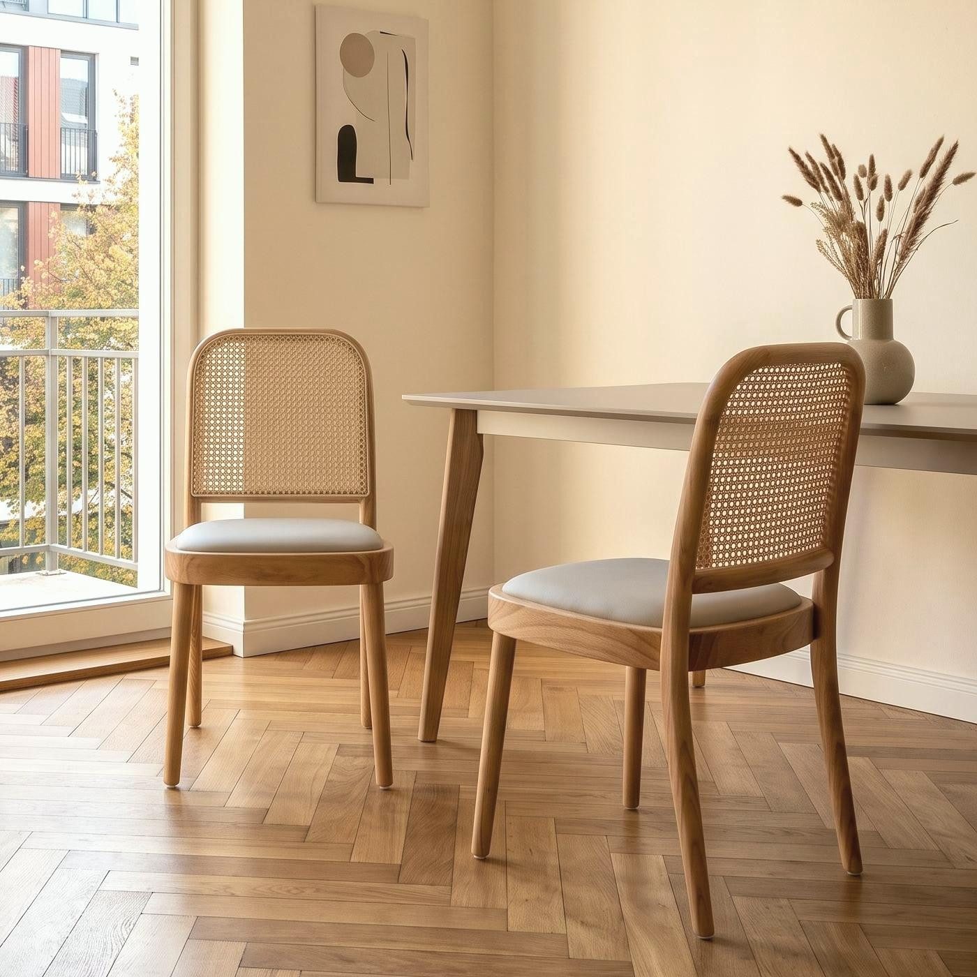 LVHOM Esszimmerstuhl 2/4/6er-Set Massivholzstühle, abgerundet, atmungsaktiv, Rattan, Leinen (25D-Schaum, kindersicher, modern, 2 St), ideal für Esszimmer, Wohnzimmer, Café.