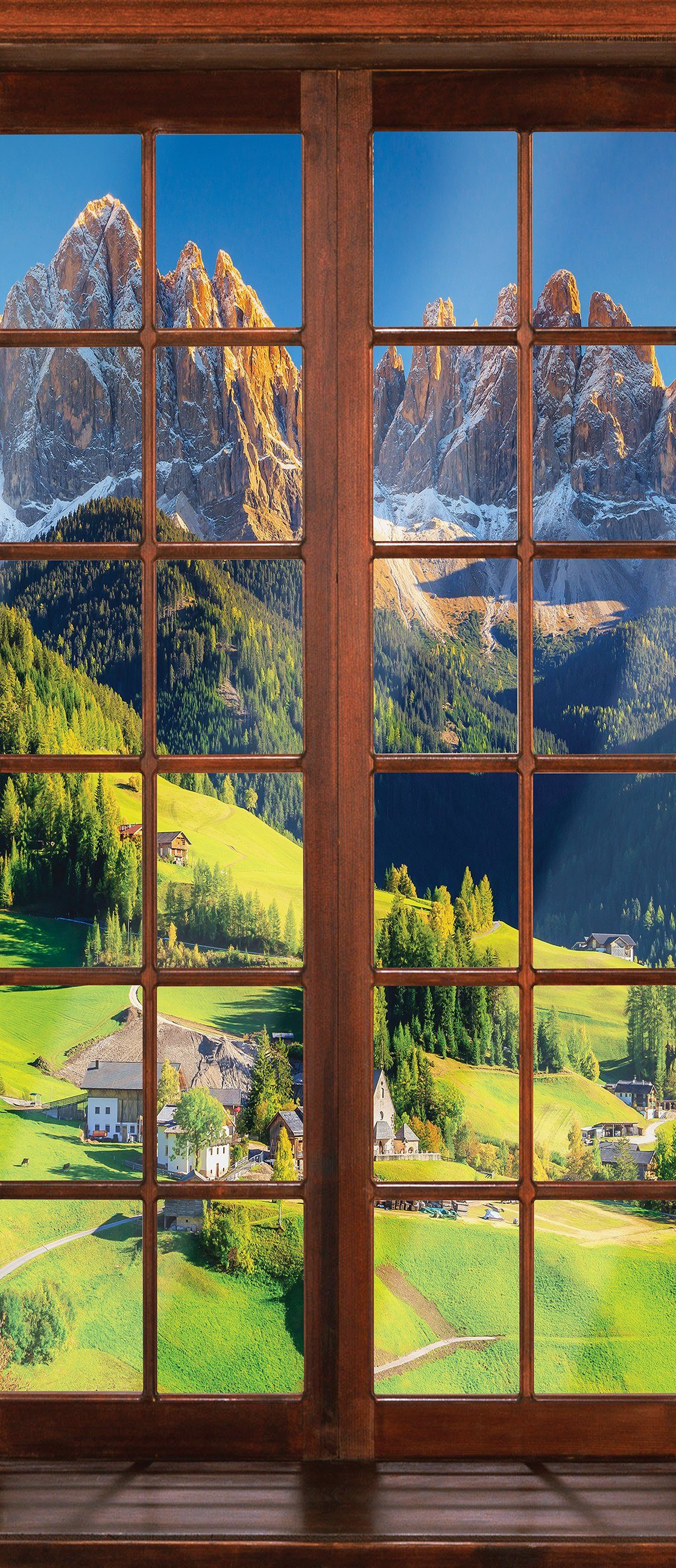 Wallarena Türtapete Selbstklebend Fenster Wald Berge günstig online kaufen