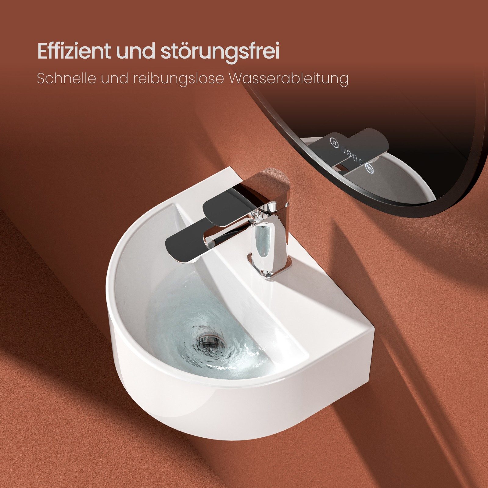 EMKE Aufsatzwaschbecken Hängewaschbecken Oval,extra klein Platzsparendes, leicht zu reinigen – Bild 4 von 5