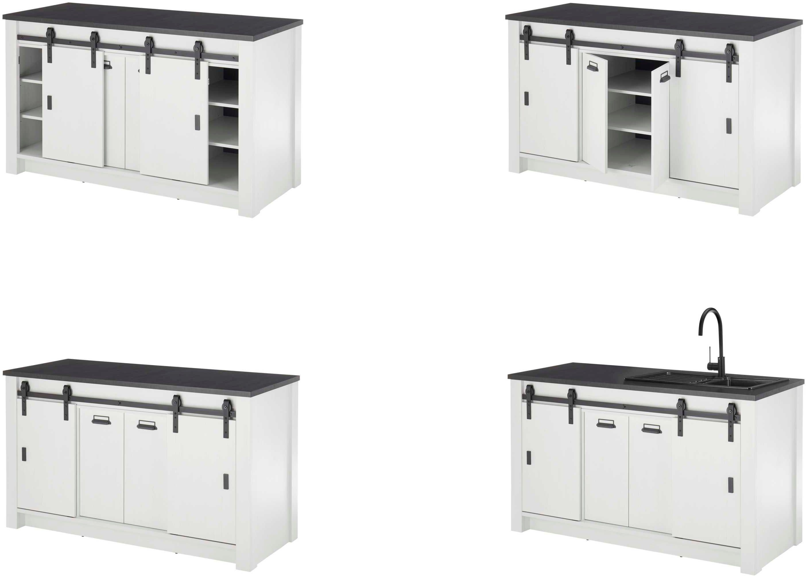 Home affaire Spülenschrank Sherwood Breite 161 cm, Scheunentorbeschlag und Apothekergriffe aus Metall