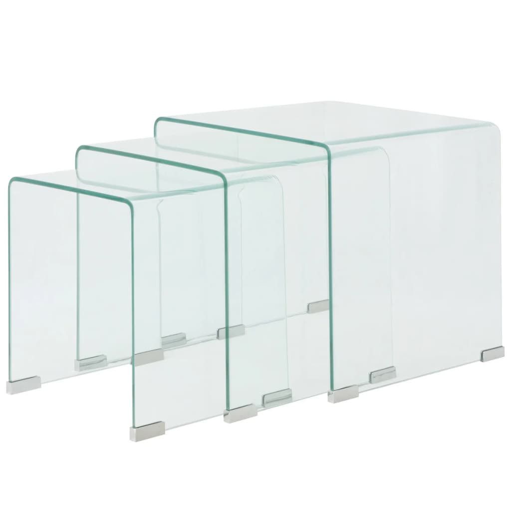 vidaXL Couchtisch Dreiteiliges Satztisch-Set aus gehärtetem Glas Transparent (3-St)