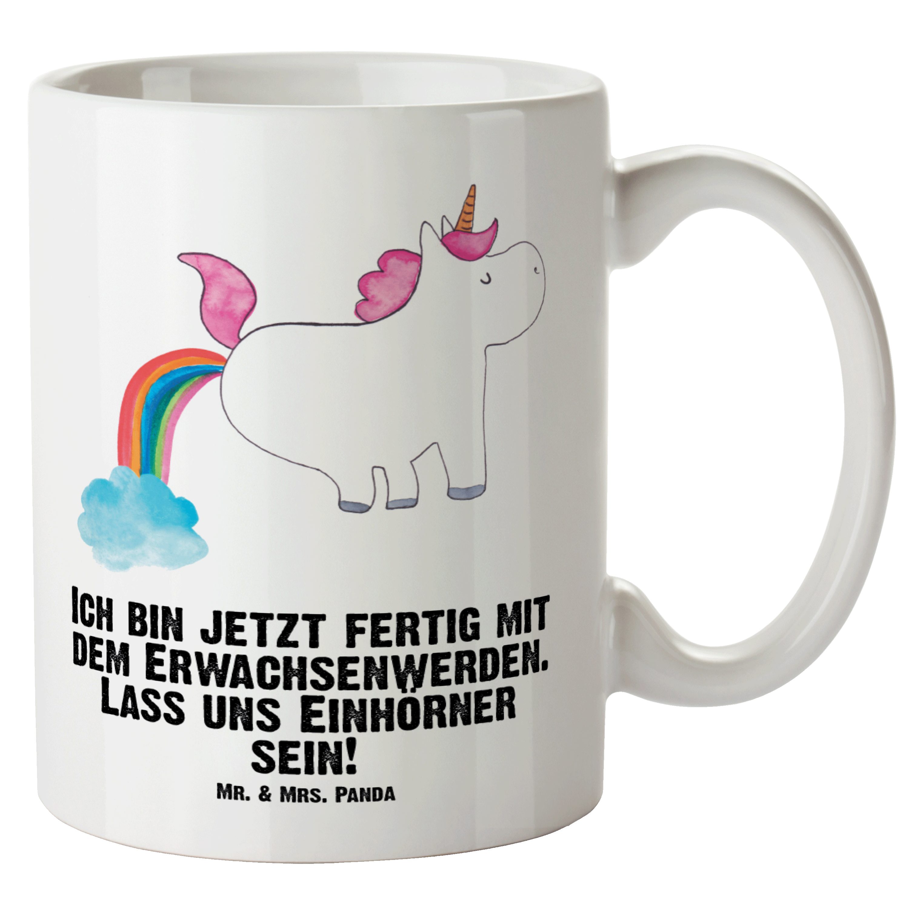 Mr. & Mrs. Panda Tasse Einhorn Pupsend - Weiß - Geschenk, Pegasus, Einhorn Deko, Spaß, Glitz, XL Tasse Keramik