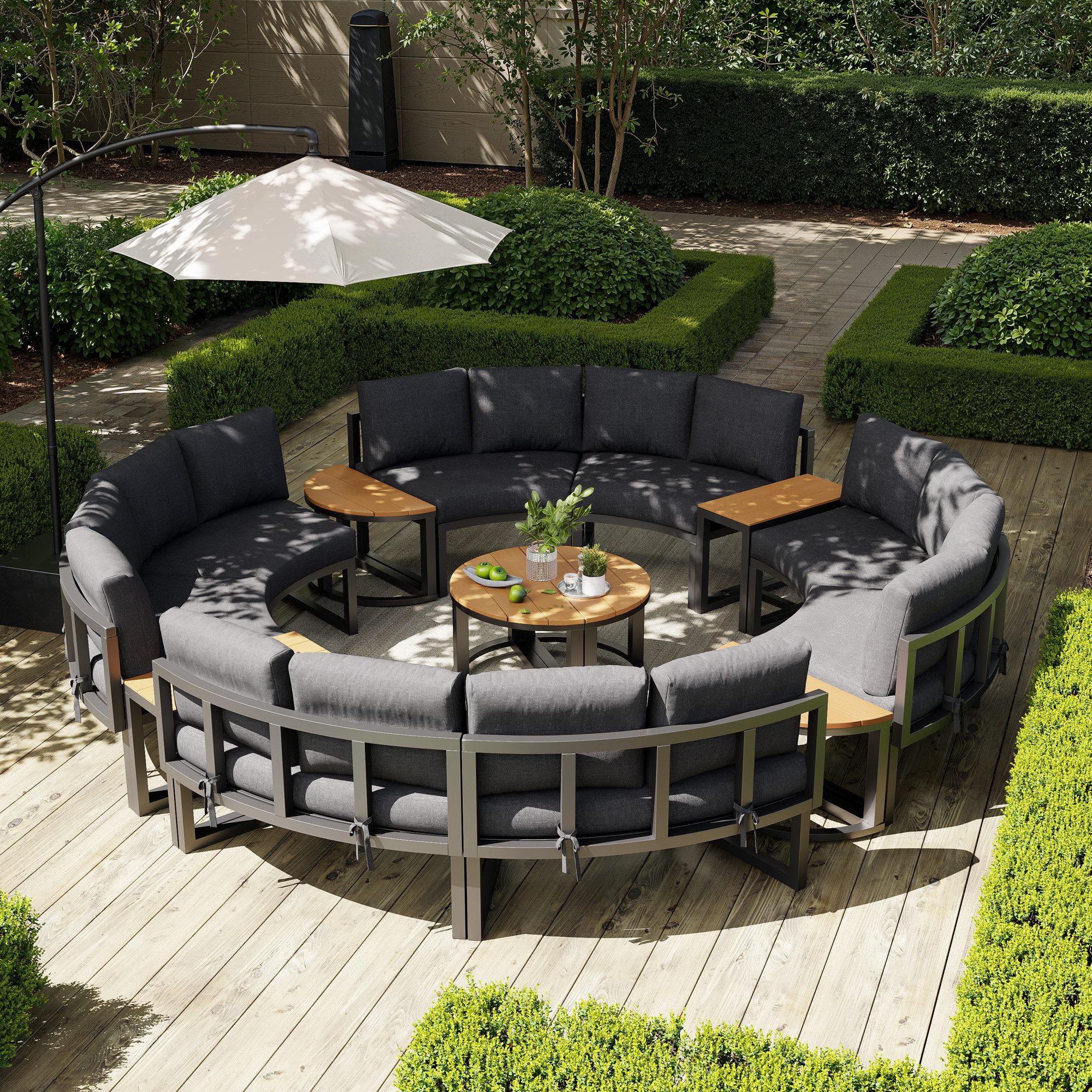 i@home Gartenlounge-Set, (12-tlg), für 8-12 Personen, verstellbare Beine, elegantes rundes Sofa, grau