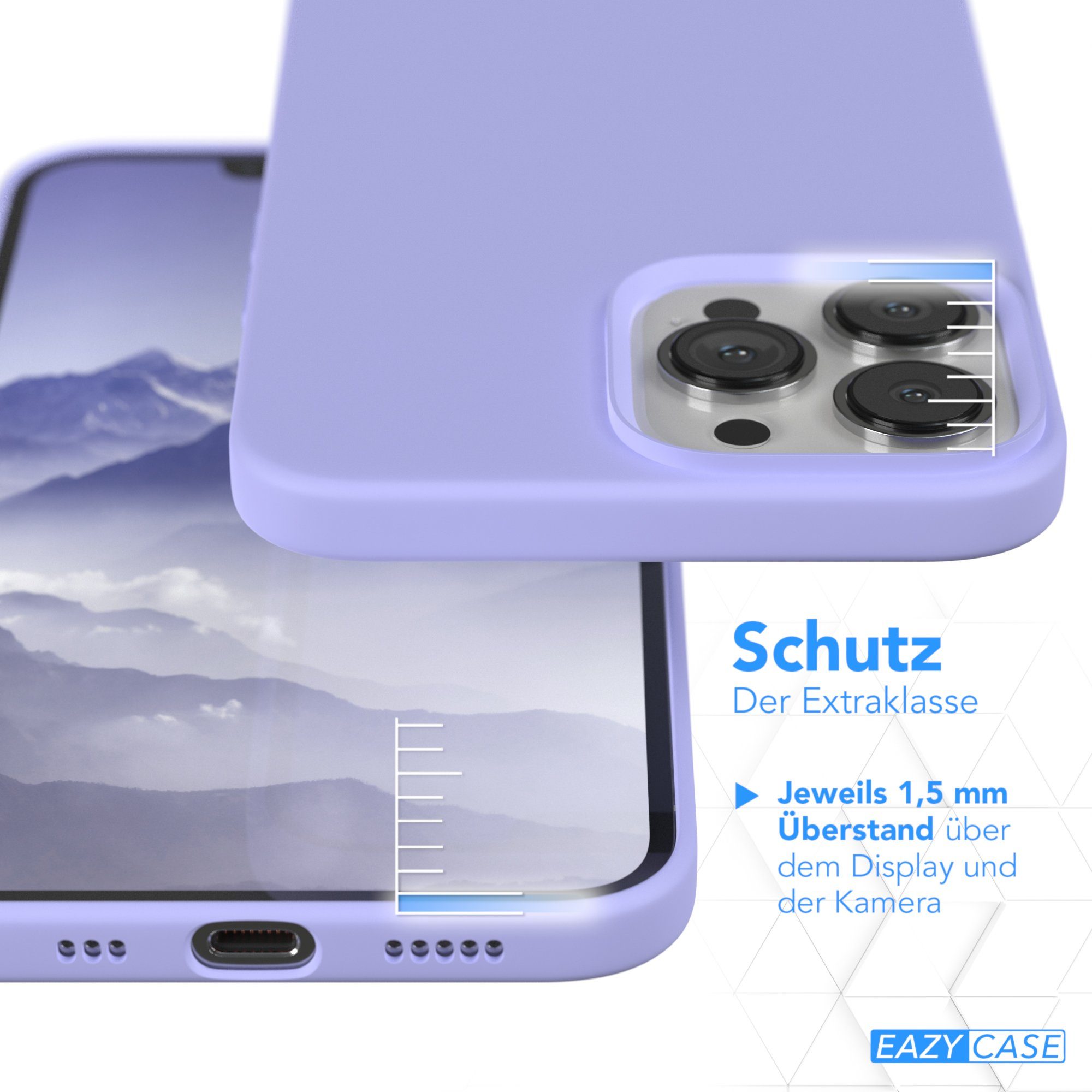 EAZY CASE Handyhülle Premium Silikon Case für Apple iPhone 13 Pro Max 6,7 Zoll, Handytasche aus Silikon Slimcover stoßfest Violett / Lila Lavendel