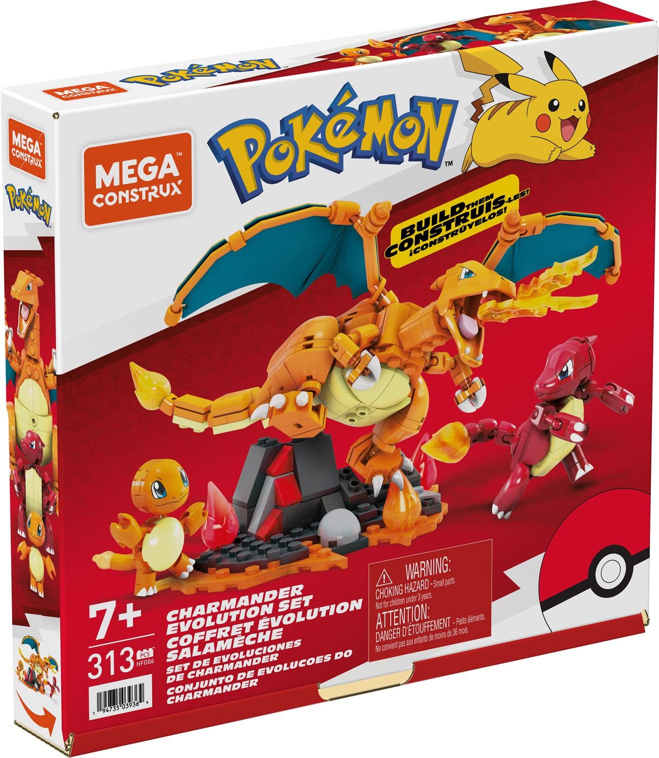 Mattel® MEGA Pokémon Bauspielzeug Glumanda Set - Glutexo, Glurak - HFG06 Konstruktions-Spielset