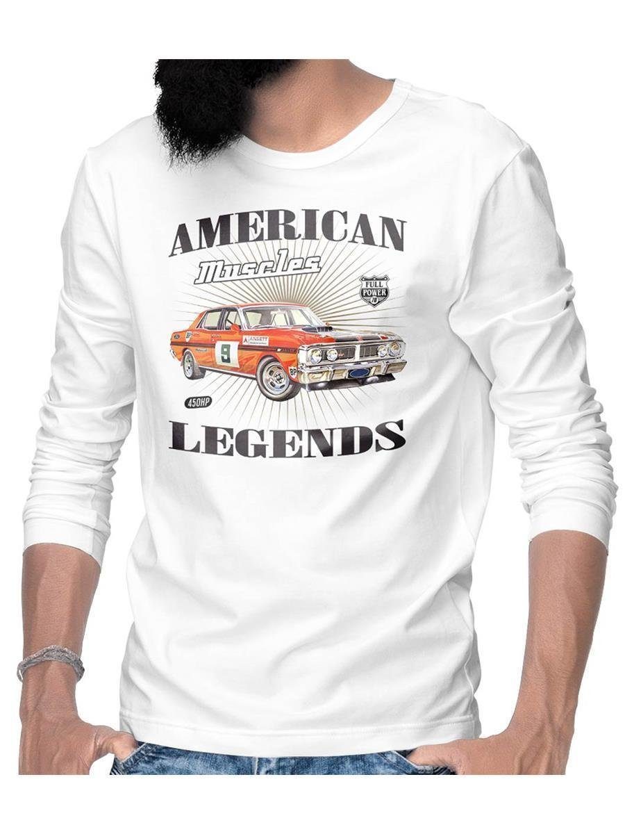 Rebel On Wheels Longsleeve Herren Langarm T-Shirt American Classic Race Car mit Auto / US-Car Motiv Weiß