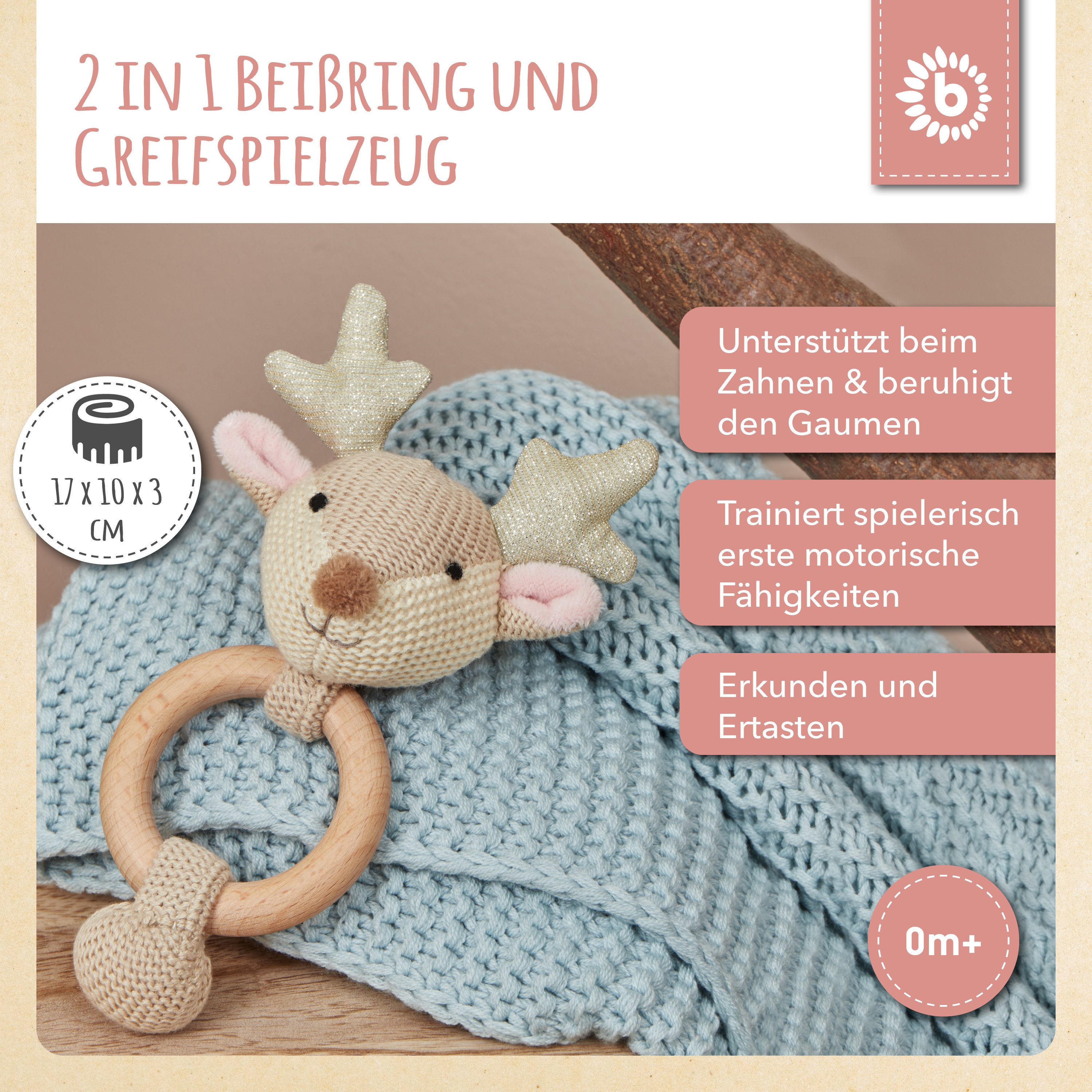 BIECO Greifspielzeug Bieco Holz Greifling Baby Rassel Ø 10cm, Länge