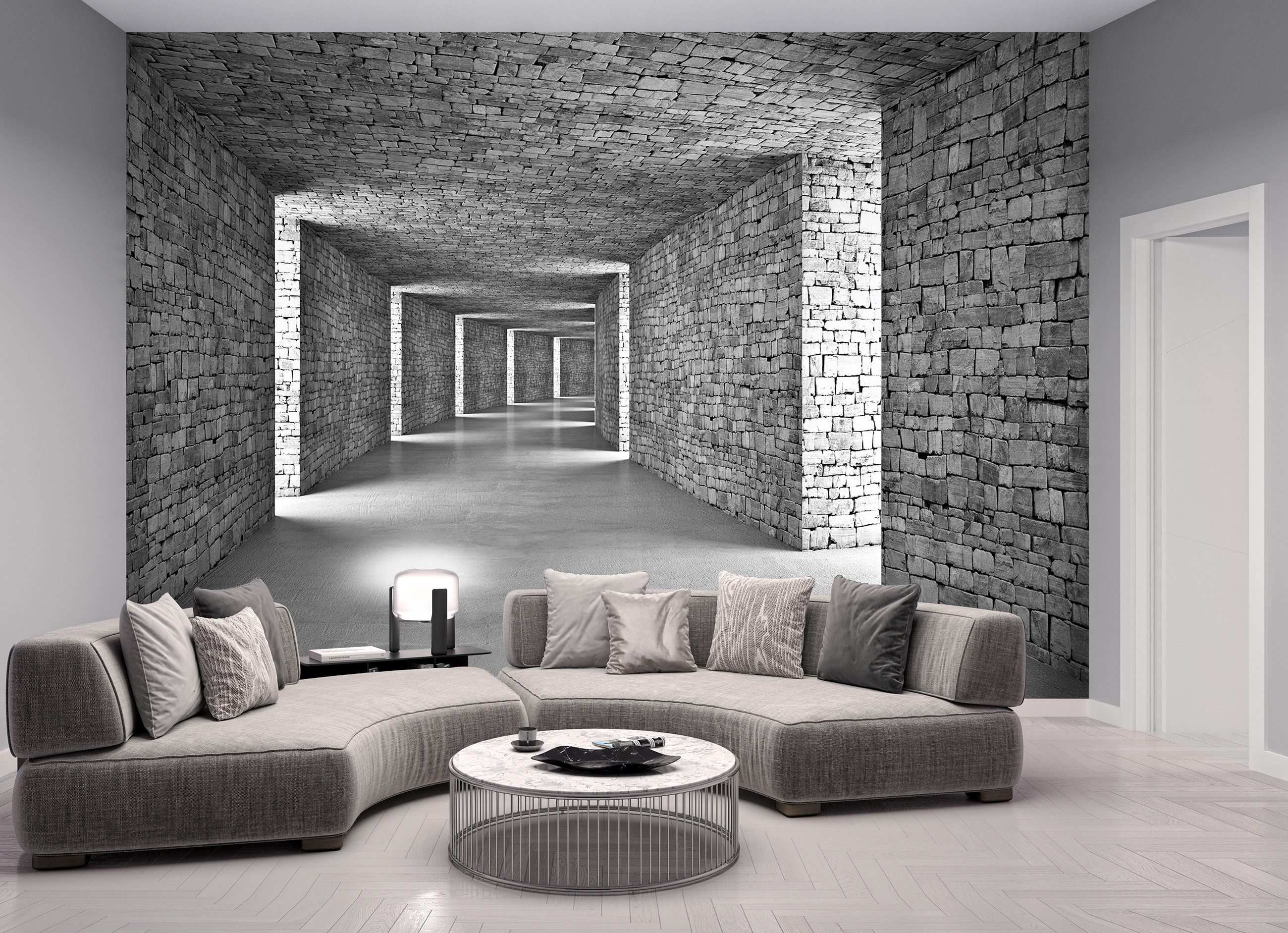 Wallarena Fototapete 3D EFFEKT Ziegel Tunnel Moderne Vlies Tapete Wohnzimmer Schlafzimmer, Glatt, 3D-Optik, Vliestapete grau Stein Wohnzimmer Schlafzimmer Küche Tapete + Kleister