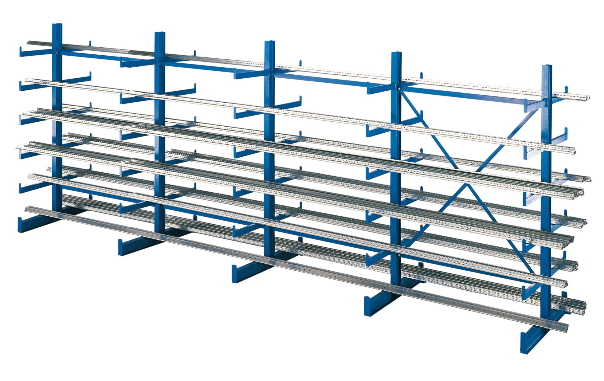 SCHULTE Lagertechnik Schwerlastregal K 1000 Kragarmregal-Set, doppelseitig, 2000 x 5000 x 2x500mm, max. Armlast 200 kg