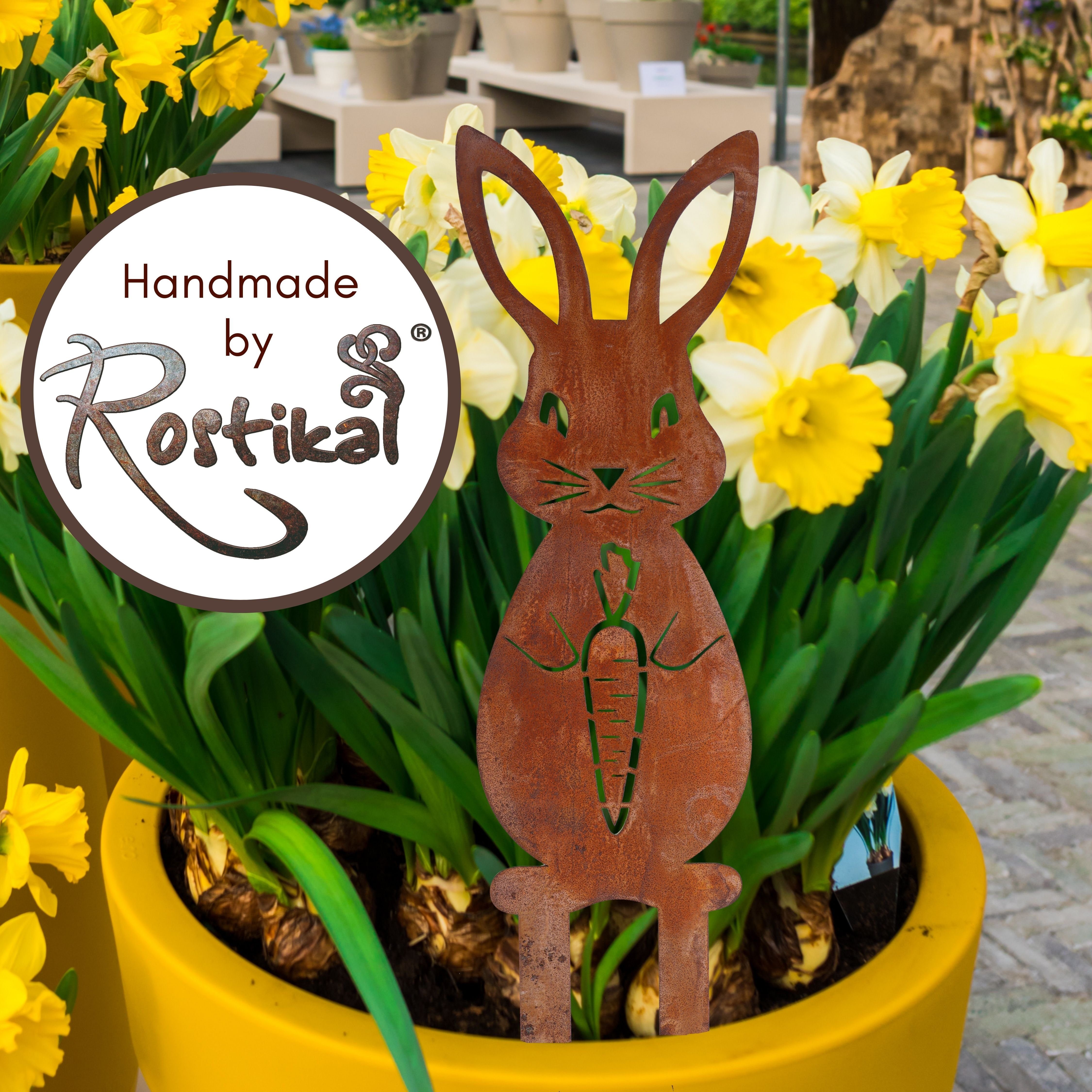 Rostikal Osterfigur Ostern Deko Hase, Rost Metall Gartendeko Figur (1 St), Echter Rost
