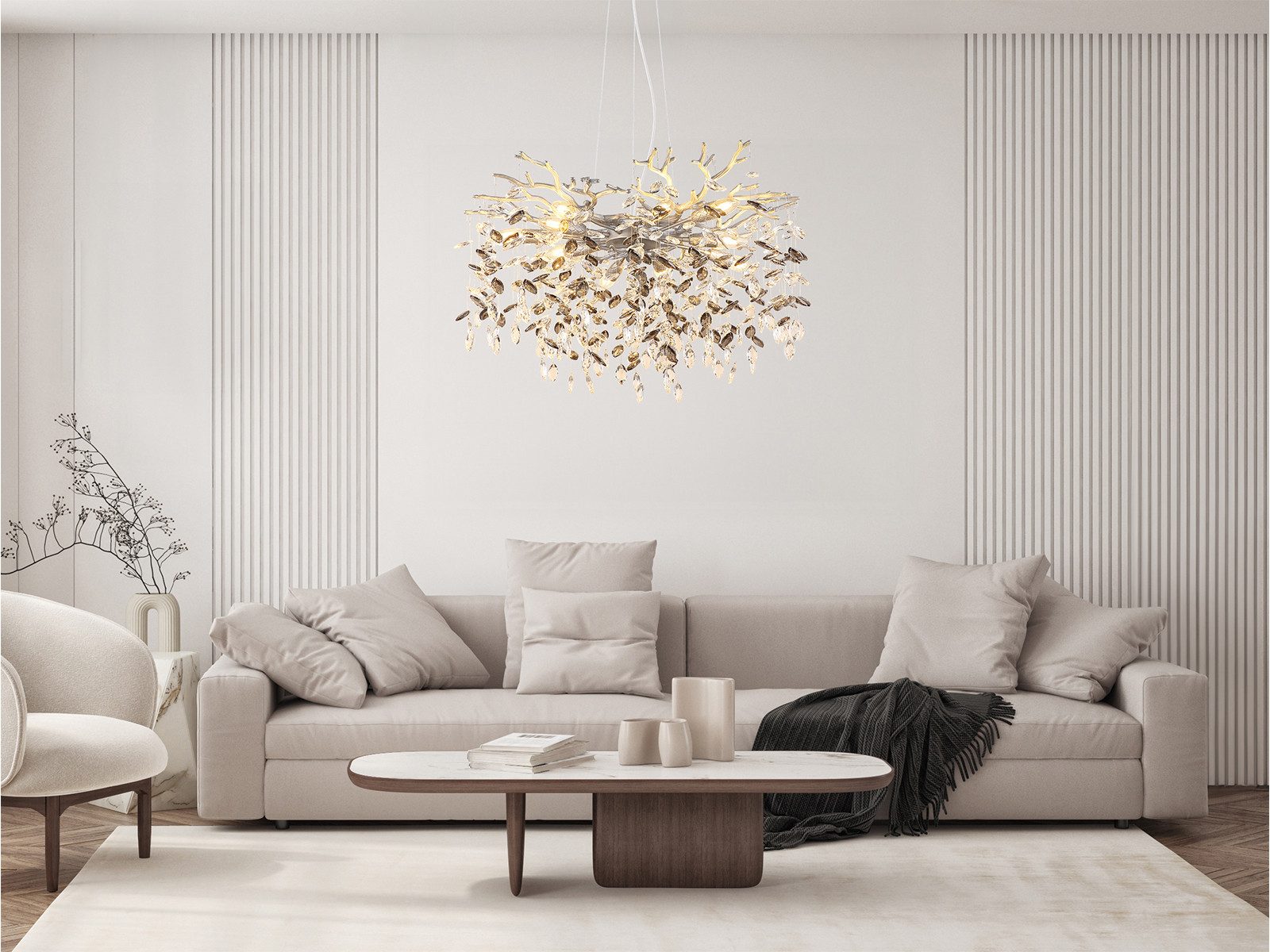 GLOBO LIGHTING LED Kronleuchter mit Kristall 2-farbig Ø 80cm, Dimmfunktion, LED wechselbar, Warmweiß, ausgefallene Pendelleuchte groß für Esstisch, Esszimmer-Lampe hängend