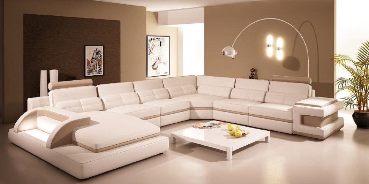 JVmoebel Ecksofa Designer Wohnlandschaft U-Form Couch in Made Weiß/Beige Polster Ecksofa Garnitur, Europe