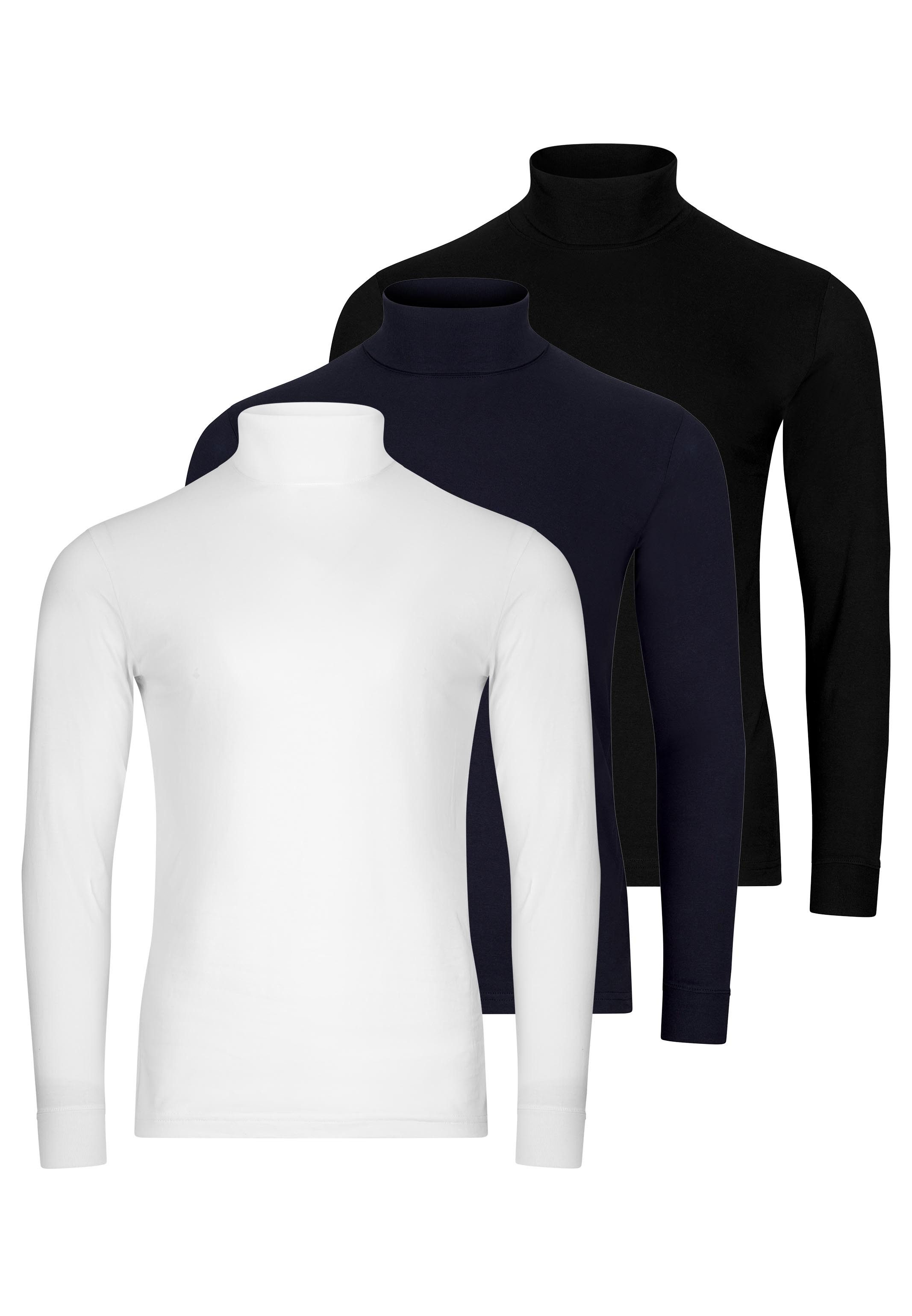 RAGMAN Langarmshirt 3er Pack Basic (Spar-Set, 3-tlg) Rollkragenshirt - Baumwolle - Atmungsaktiv