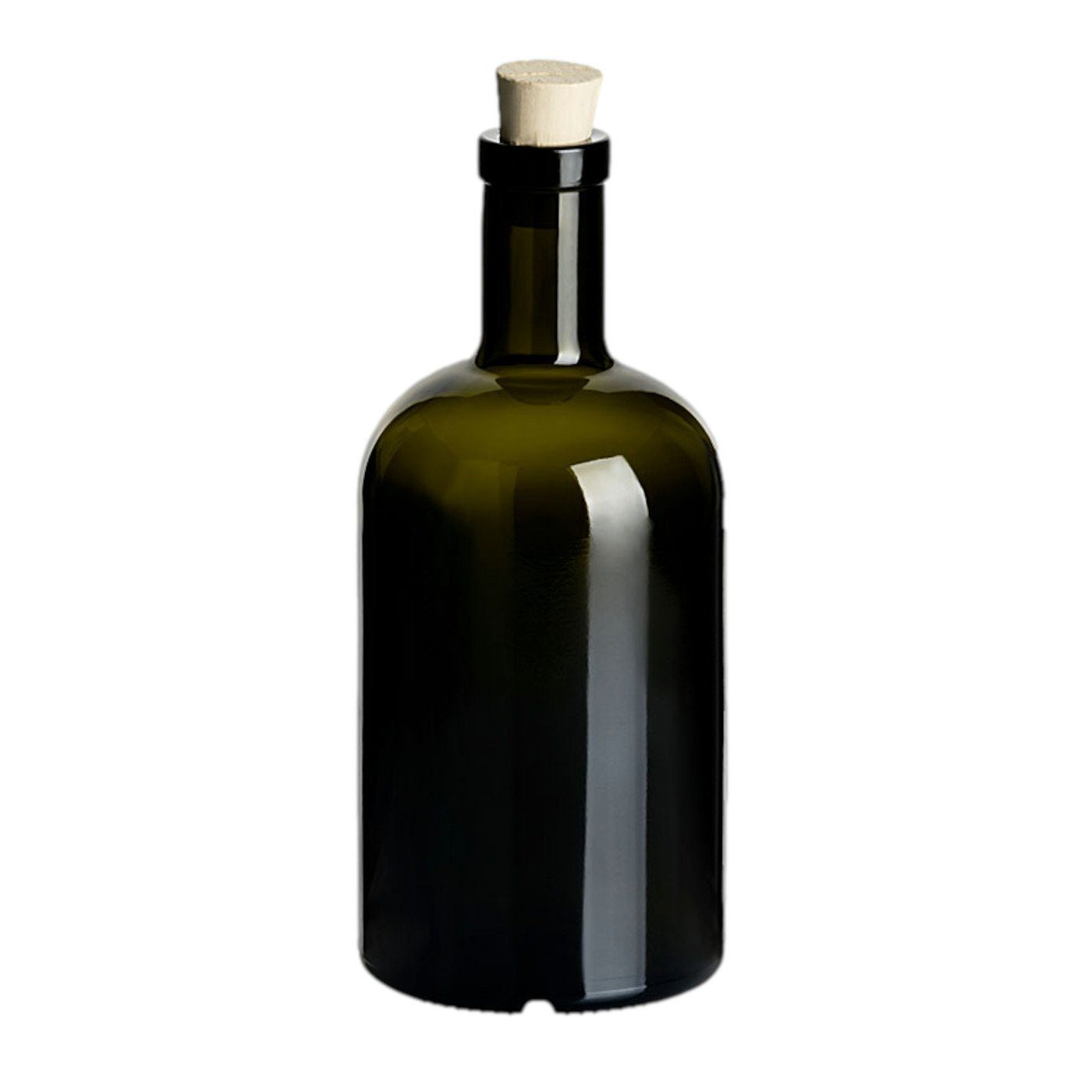 “Klassik” Trinkflasche 6er Spitzkorken gouveo Glas, Dunkelgrün-Spitzkorken 500ml, Glasflaschen Set mit Korken Flasche aus Antik, Runde -