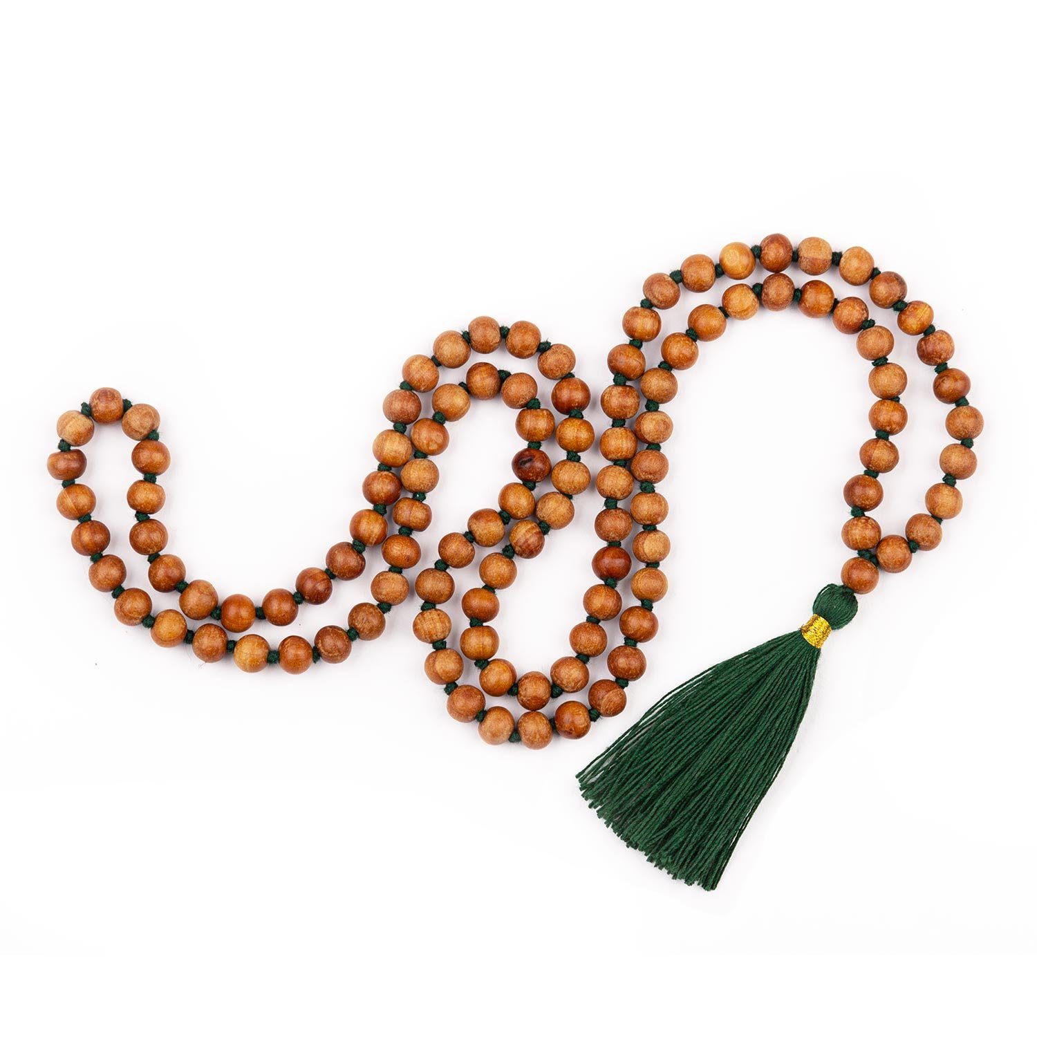 bodhi Perlenkette Mala Yoga Kette mit Sandelholz-Duft, farbige Quaste, 108 Perlen