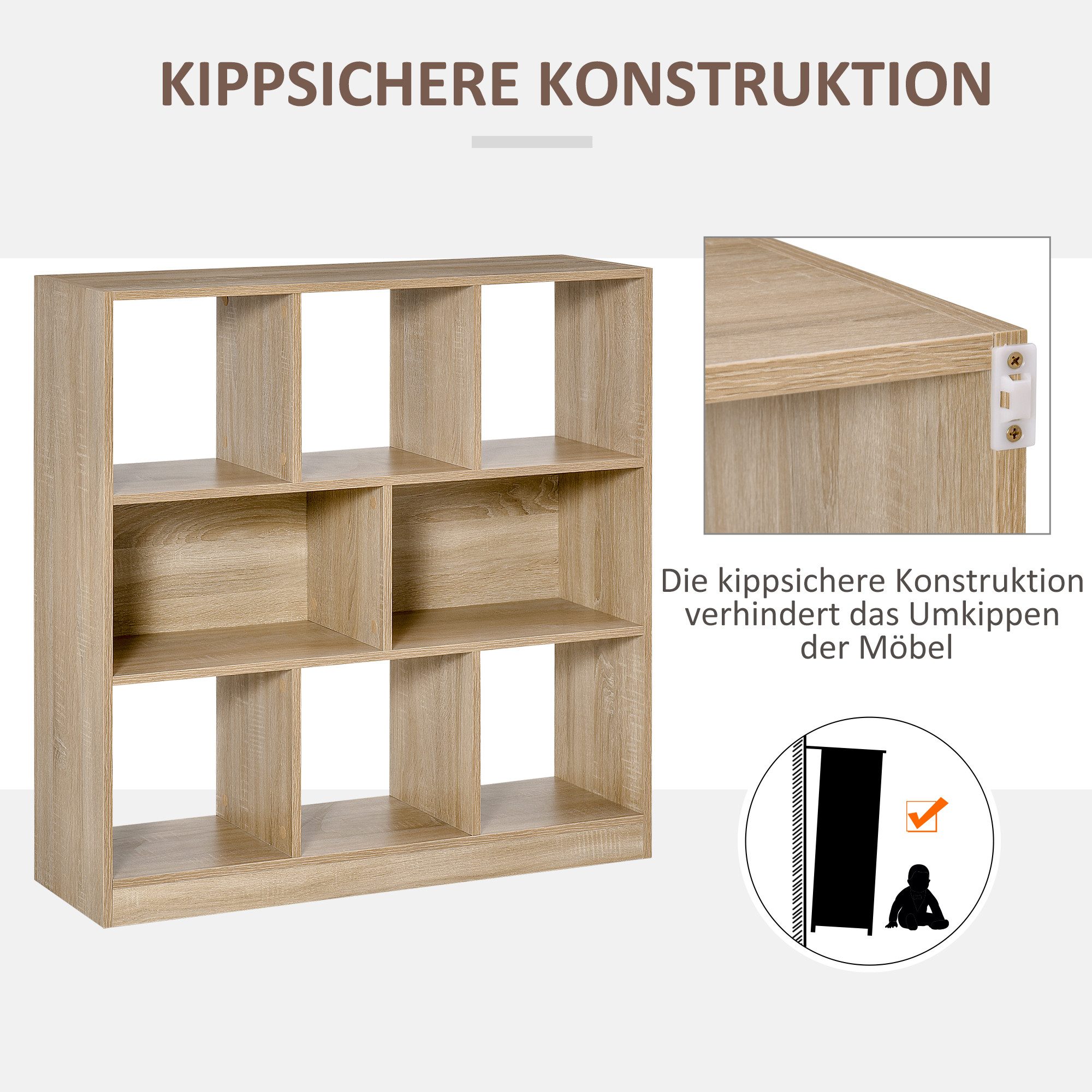 HOMCOM Bücherregal Standregal mit 8 Fächern Würfelregal für Schlafzimmer, Büro, Büroregal 1-tlg., für Home-Office Wohnzimmer Natur 97,5 x 30 x 100 cm – Bild 4 von 5