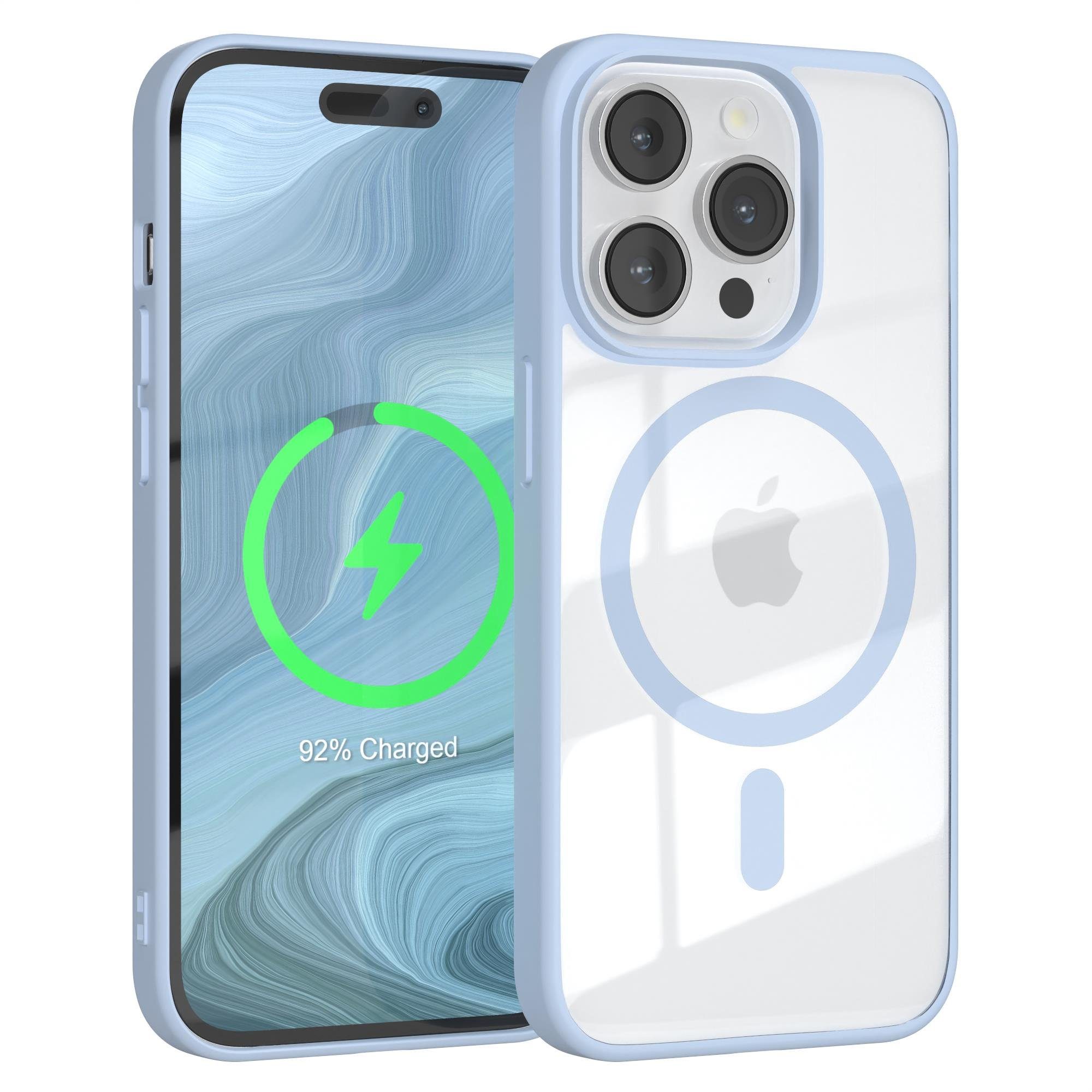 EAZY CASE Handyhülle Transparente Hülle mit MagSafe für iPhone 14 Pro 6,1 Zoll, Softcase, Schutzhülle mit Displayschutz, stoßfest, kratzfest, Hellblau