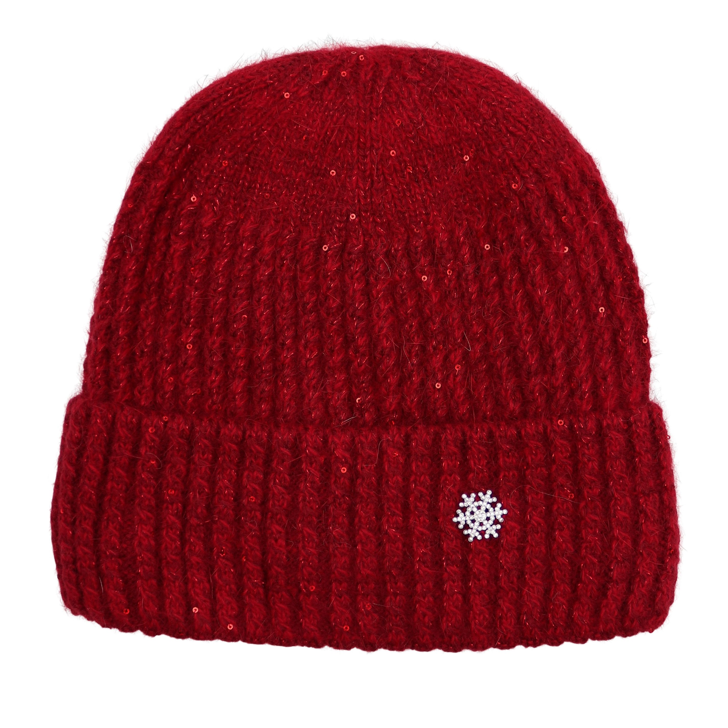 MIRROSI Strickmütze Damen Beanie warm gefüttert mit anehmbarem Schmuckelement mit Pailletten – Onesize Wintermütze