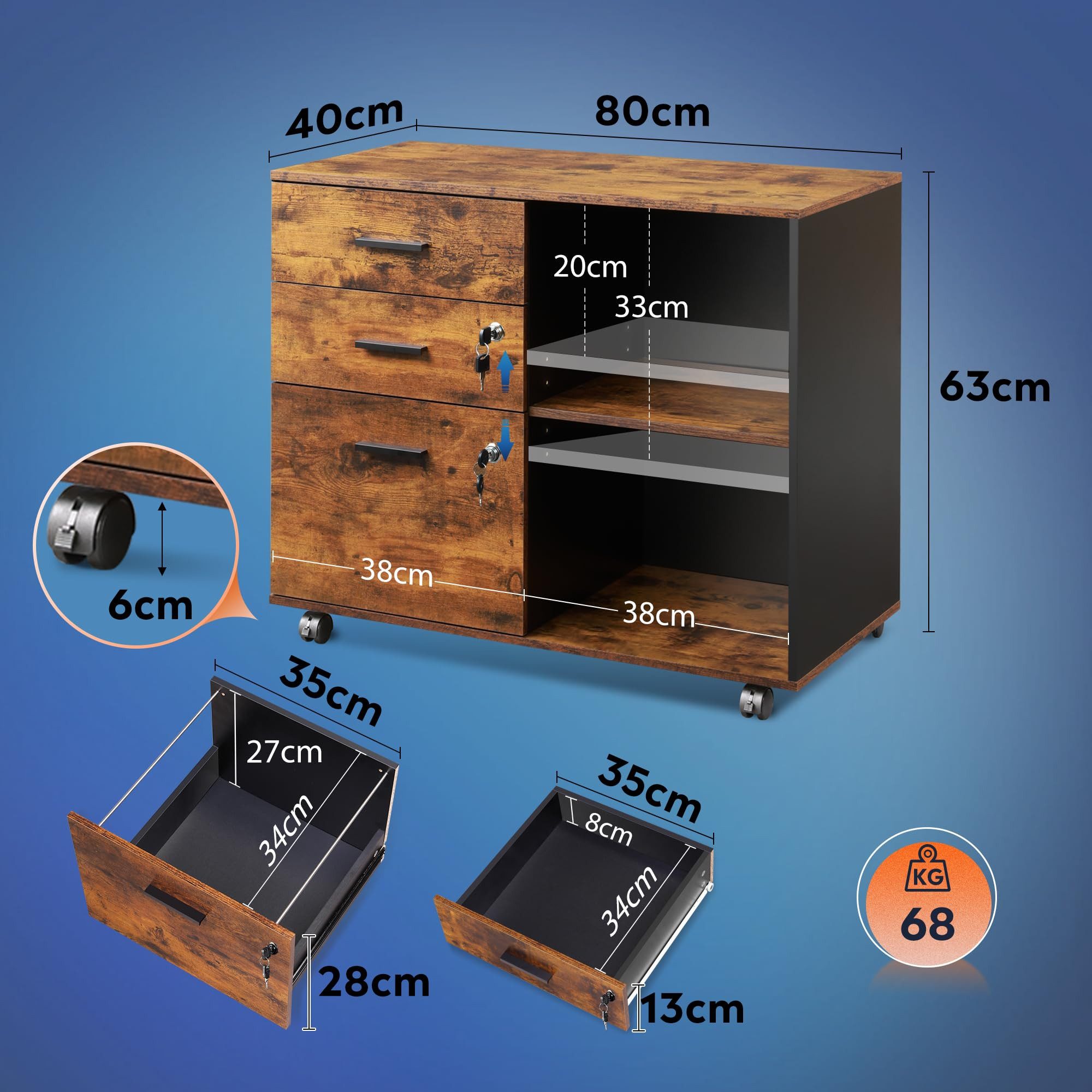 DEVAISE Aktenschrank Rollcontainer mit 3 abschließbaren Schubladen & offene günstig online kaufen