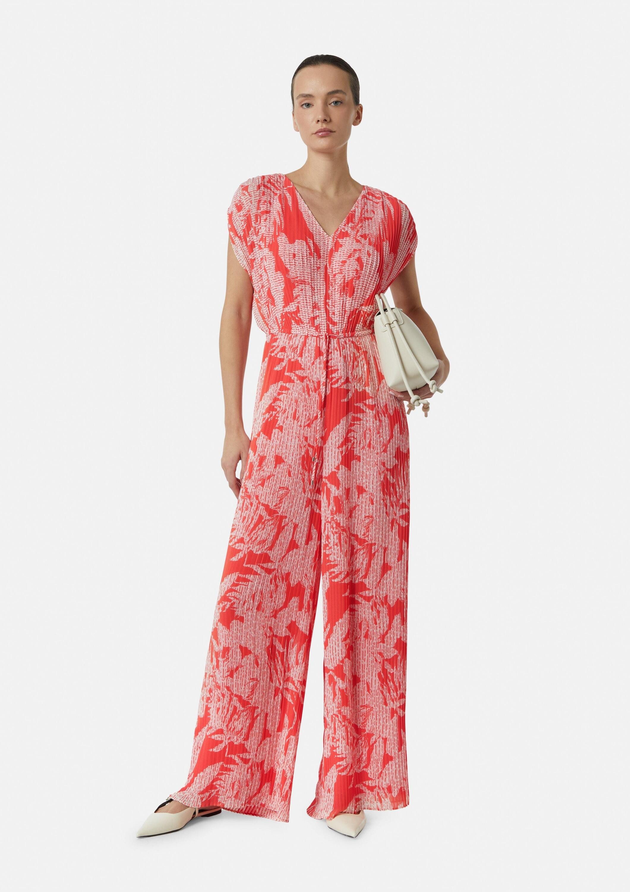 comma Jumpsuit Overall Gemusterter Plissee-Overall mit Bindedetail