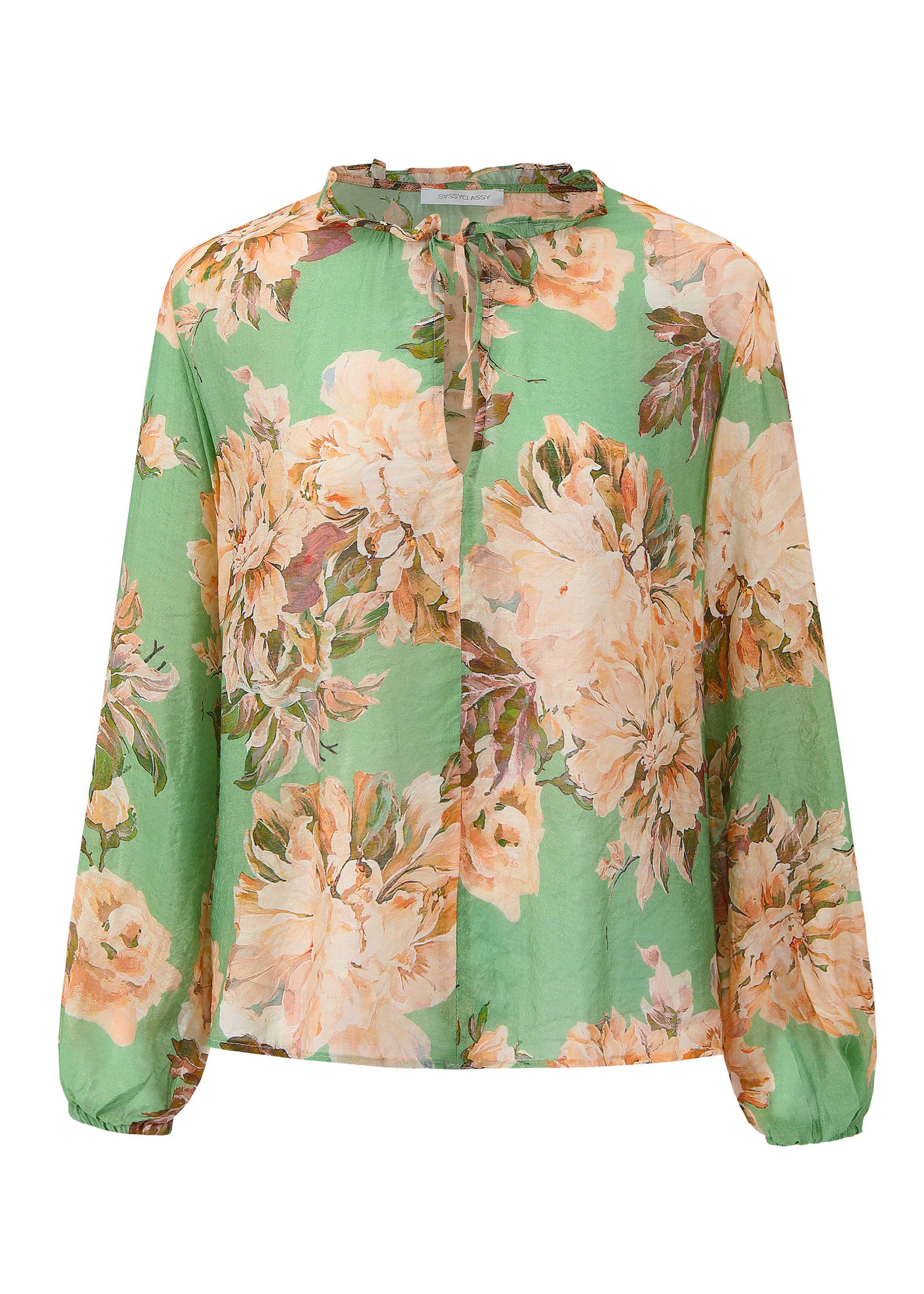 SASSYCLASSY Langarmbluse Bluse mit floralem Print für Damen Transparente Bl günstig online kaufen