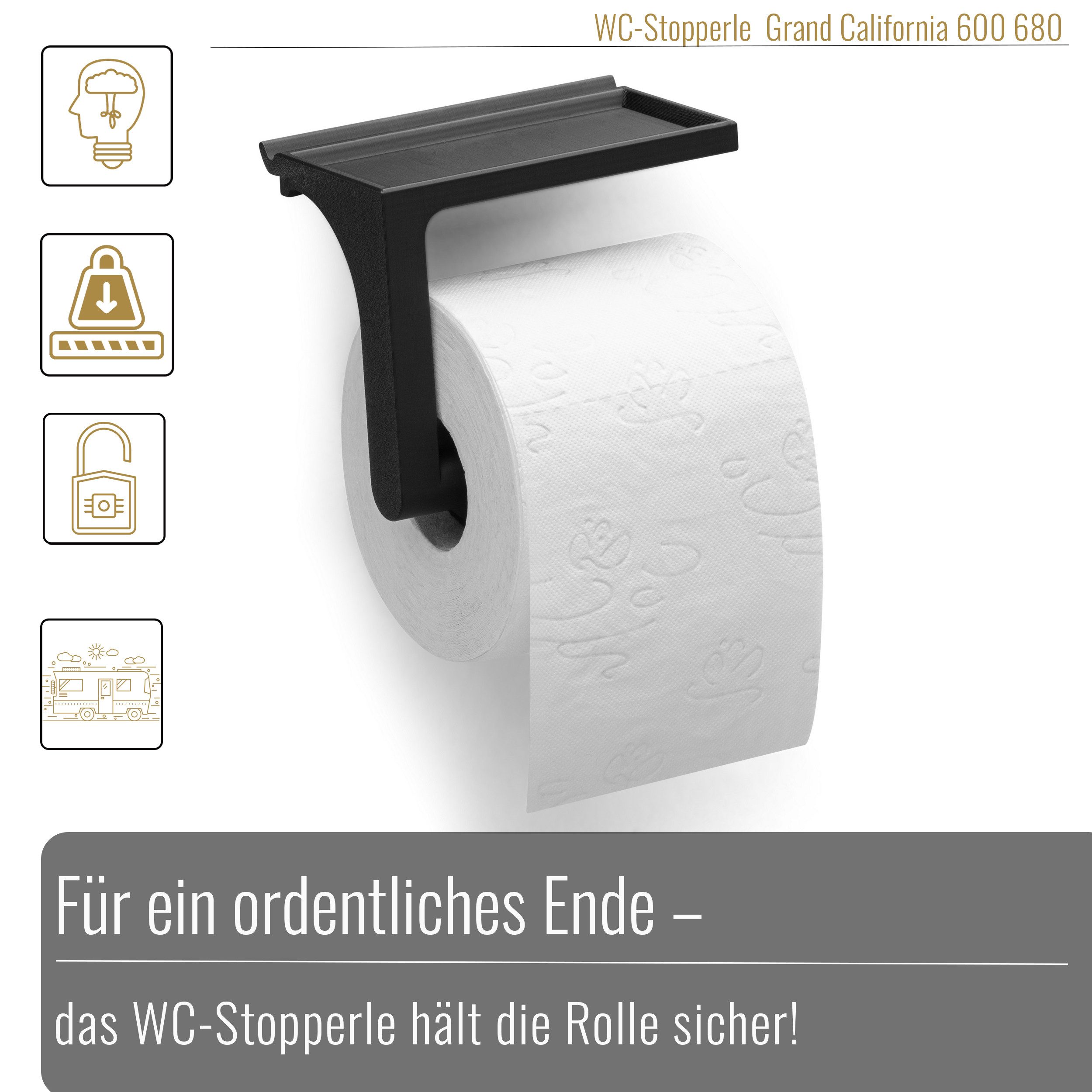 BLACK FOREST FOX Campingtisch Stopperle WC-Papierhalter für VW Grand California GC 600/680 Schwarz* (1-St), aus PLA Kunststoff für eine stilvolle Optik