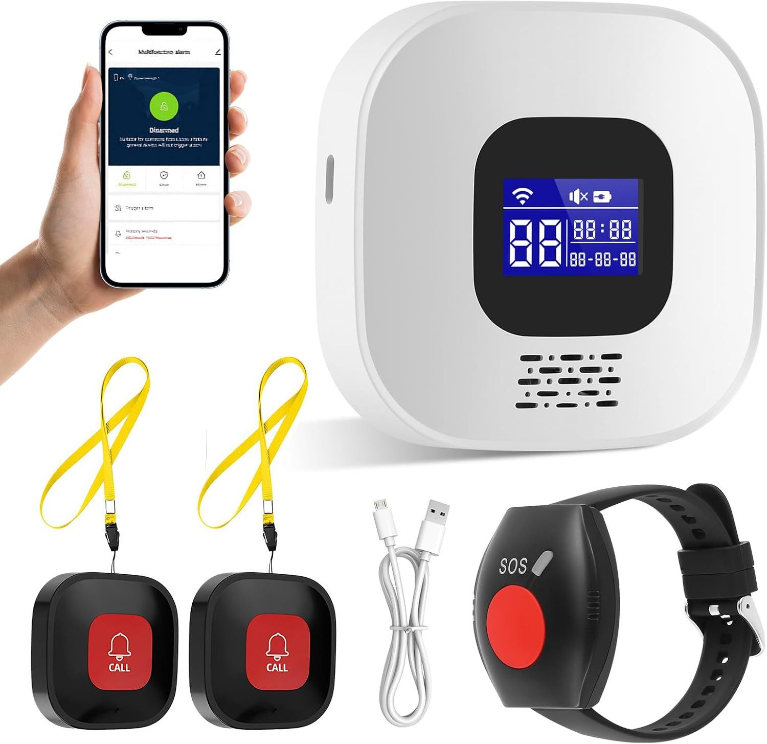 Topcony Notrufknopf für Senioren, WiFi Alarmanlage Haus Notrufknopf (Notruf Alarmanlage Notrufknopf, App-Benachrichtigung weltweiter Alarm Notruffunktion)