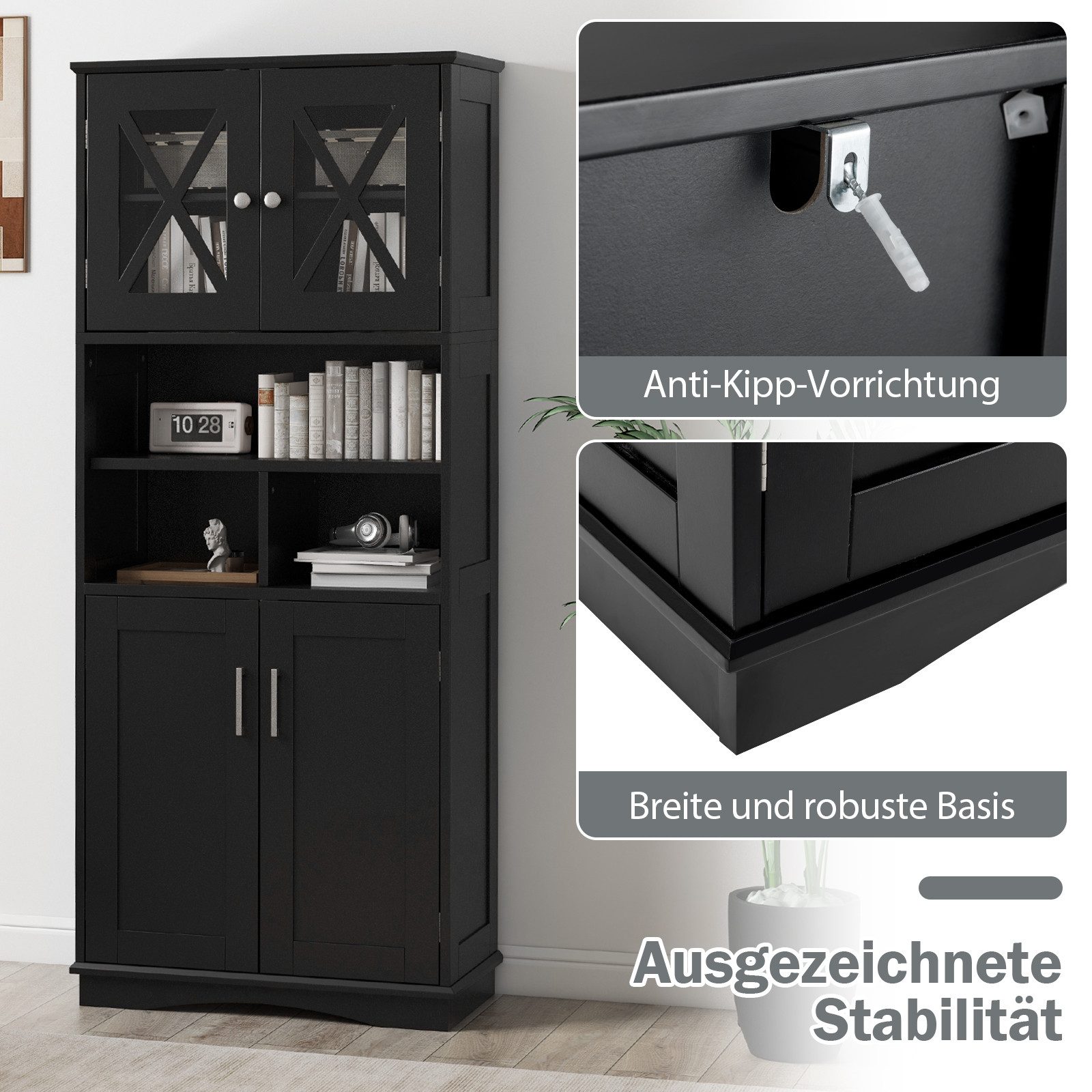 KOMFOTTEU Hochschrank Hochschrank Badezimmerschrank,3 offene Fächer – Bild 5 von 5