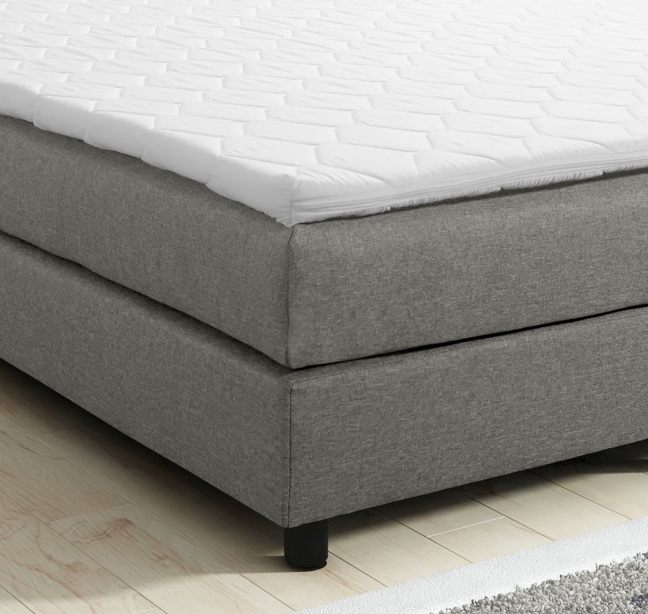 Küchen-Preisbombe Boxspringbett Glenn 1 Chester Hotelbett Boxbett 140x200 Bett Topper hellgrau